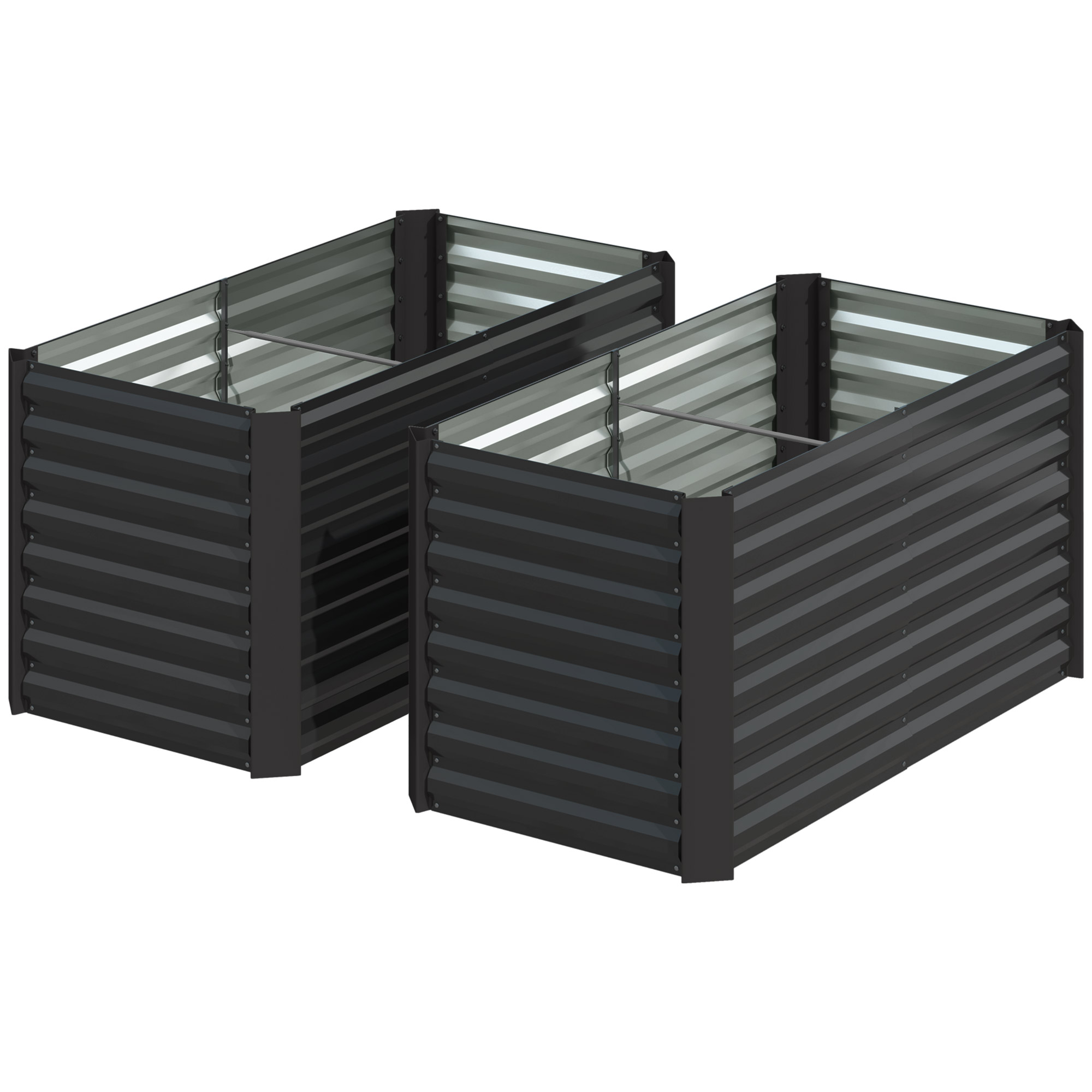 Outsunny Lot de 2 lits de jardin surélevés carrés potagers cadre en acier galvanisé fond ouvert 120 x 60 x 60 cm gris foncé