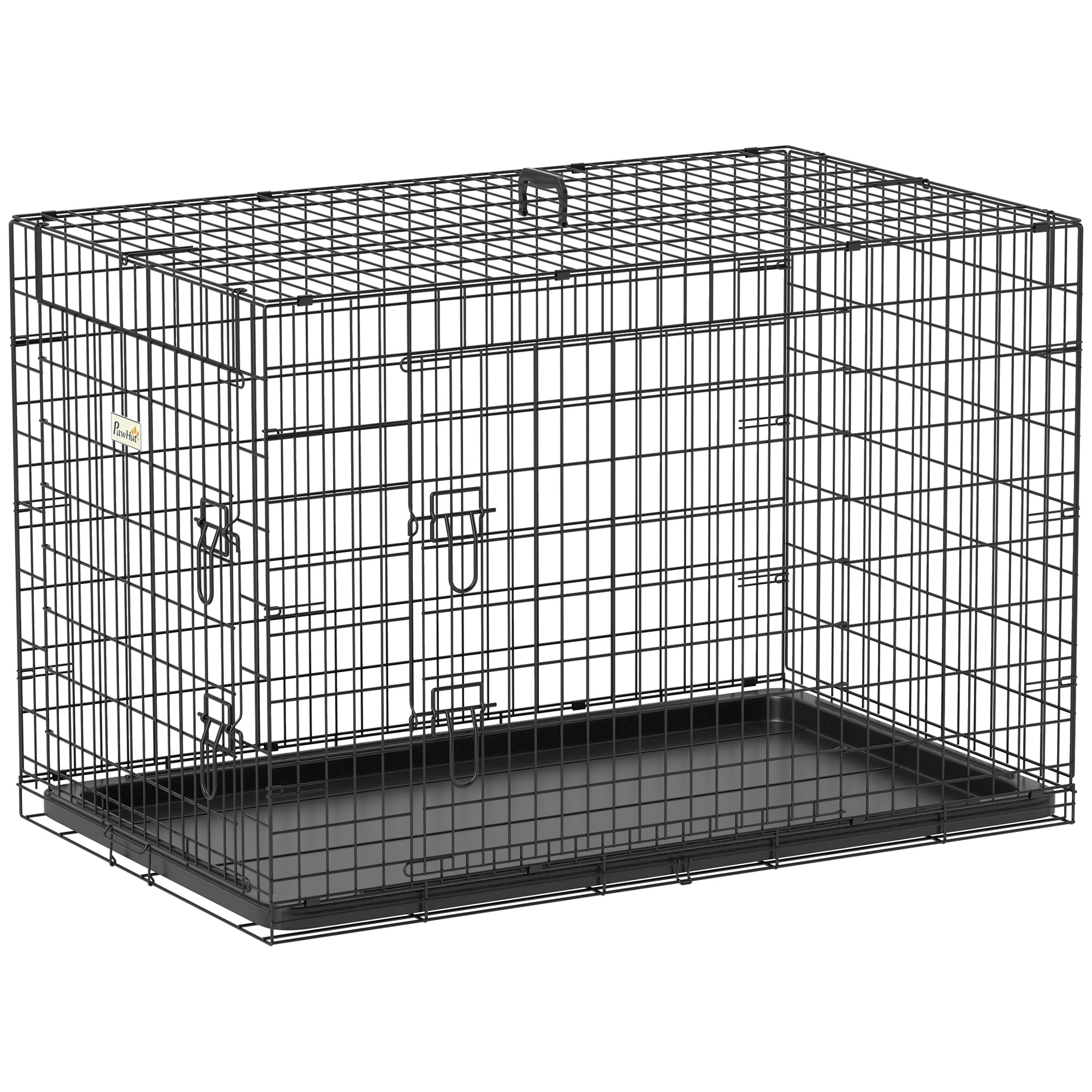 PawHut Transportín de Perro de 2 Puertas Jaula de Alambre para Perros Plegable con Asa Acero 92x57x62,5 cm Negro | Aosom España