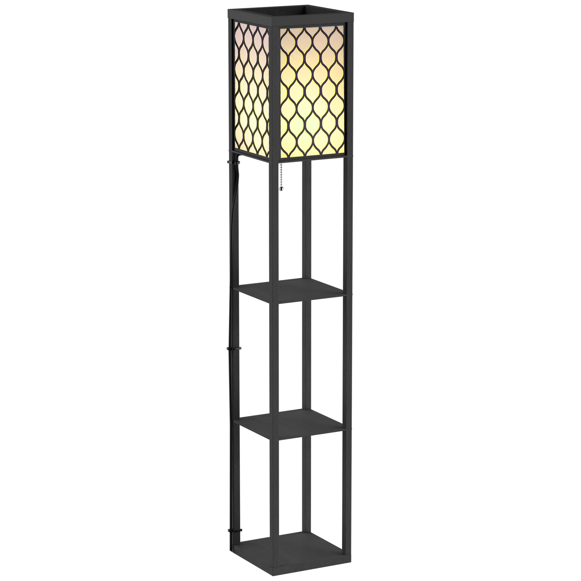 HOMCOM Lampadaire lampe sur pied moderne avec étagères ouvertes à 4 niveaux Grand écran de rangement et noir abat-jour tissu motif nid d'abeille MDF