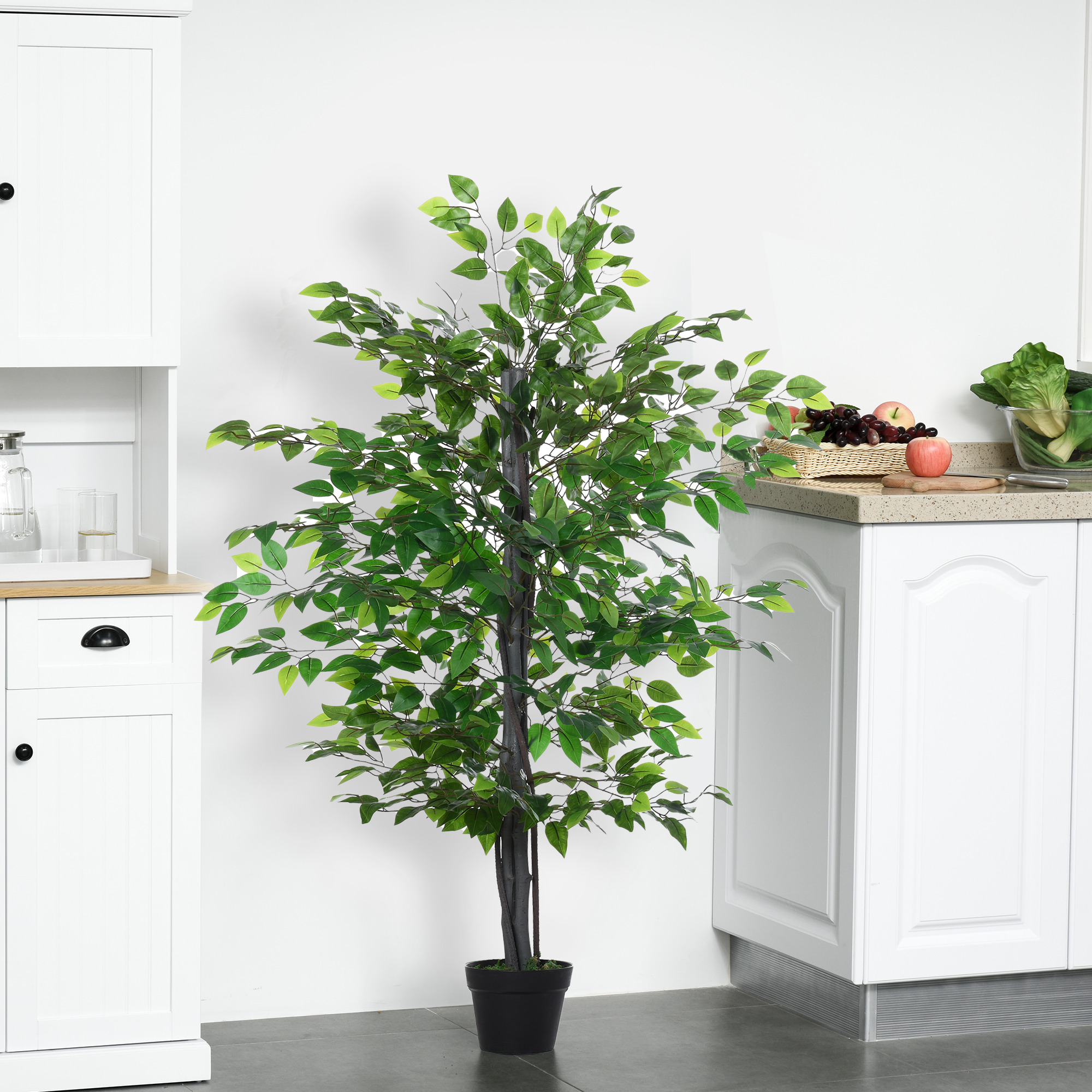 Outsunny Set of 2 Artificial Plants White Rose Floral in Pot, Fake Plants for Home Indoor Decor, 90cm, Purple 4
