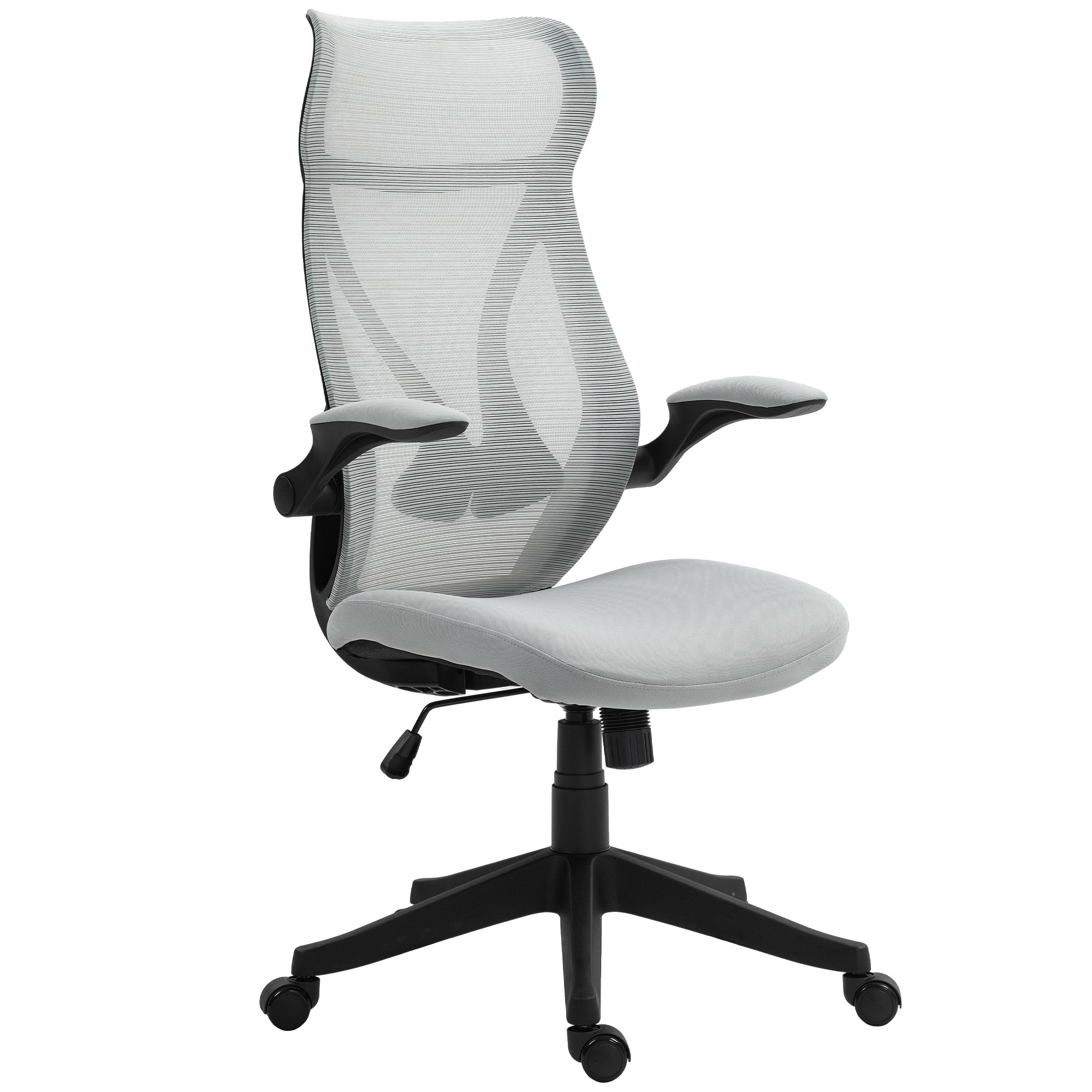 HOMCOM Silla Ergonomica de Oficina Giratoria con Altura Ajustable Reposabrazos Abatibles y Función de Basculante Gris Claro | Aosom España