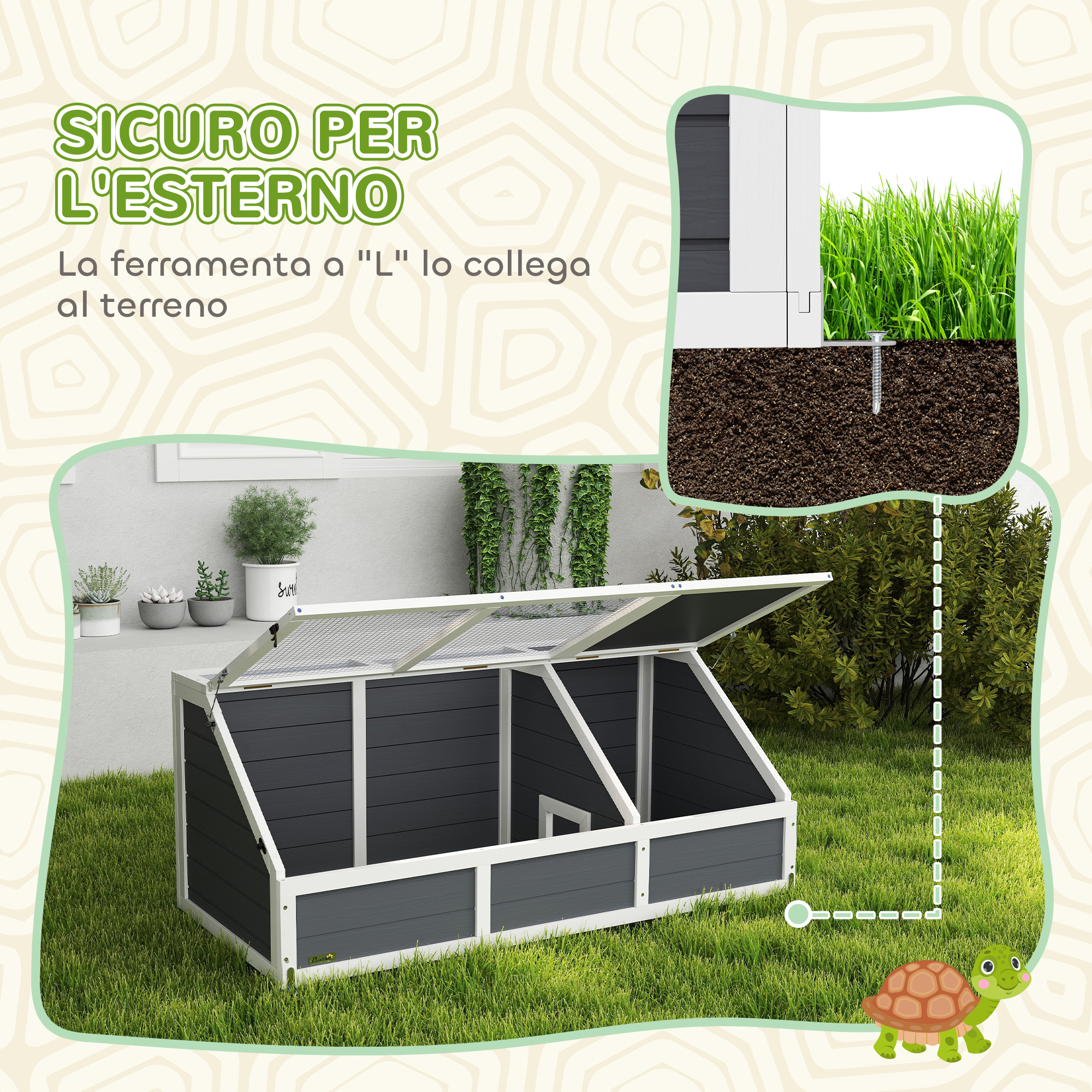 Recinto Per Tartarughe PawHut - Casetta In Legno Con Portalampada E Vassoi Scorrevoli - Foto 4