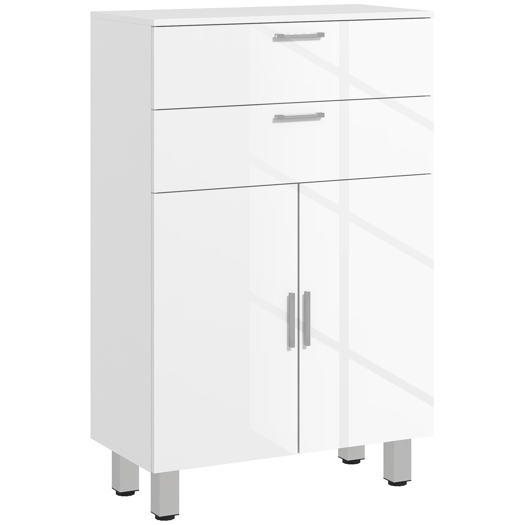 kleankin Dulap pentru Baie cu 2 Sertare și Rafturi Ajustabile 60x30x93 cm Alb | Aosom Romania