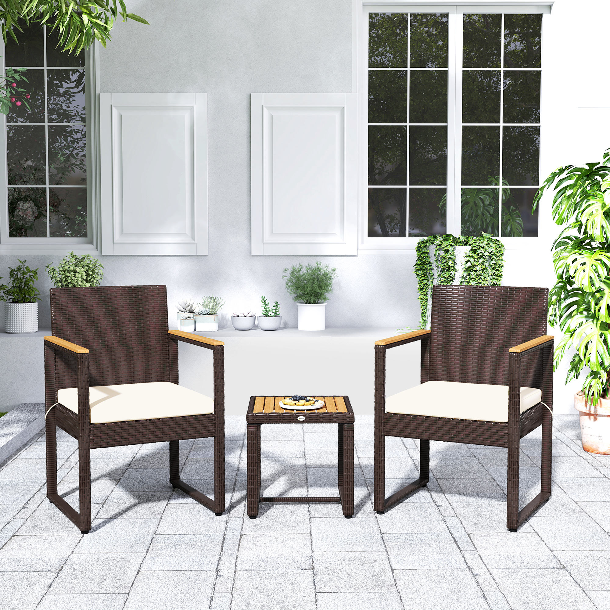 Outsunny Three-Piece Rattan Chair Set White 8
