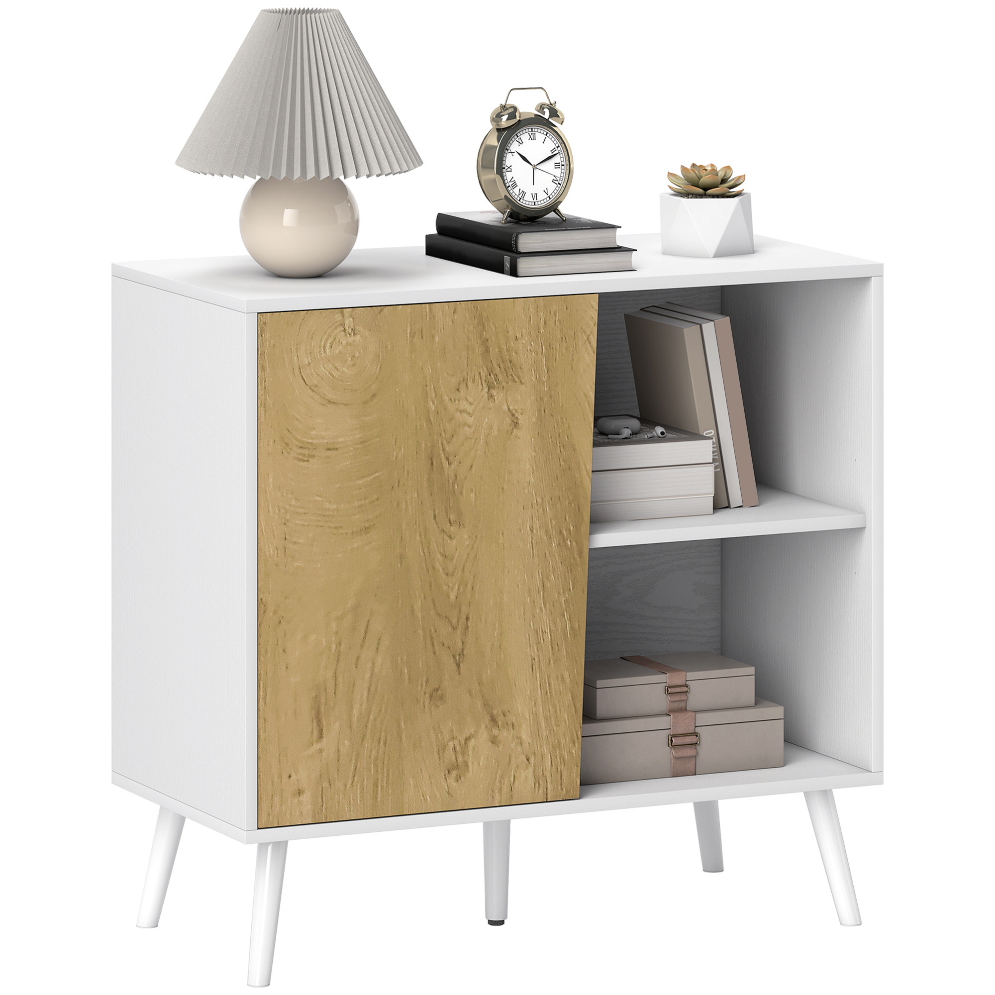 HOMCOM Credenza Moderna con Armadietto e Vano Portaoggetti, in Legno, 80x39x76 cm, Bianco   Aosom Italy