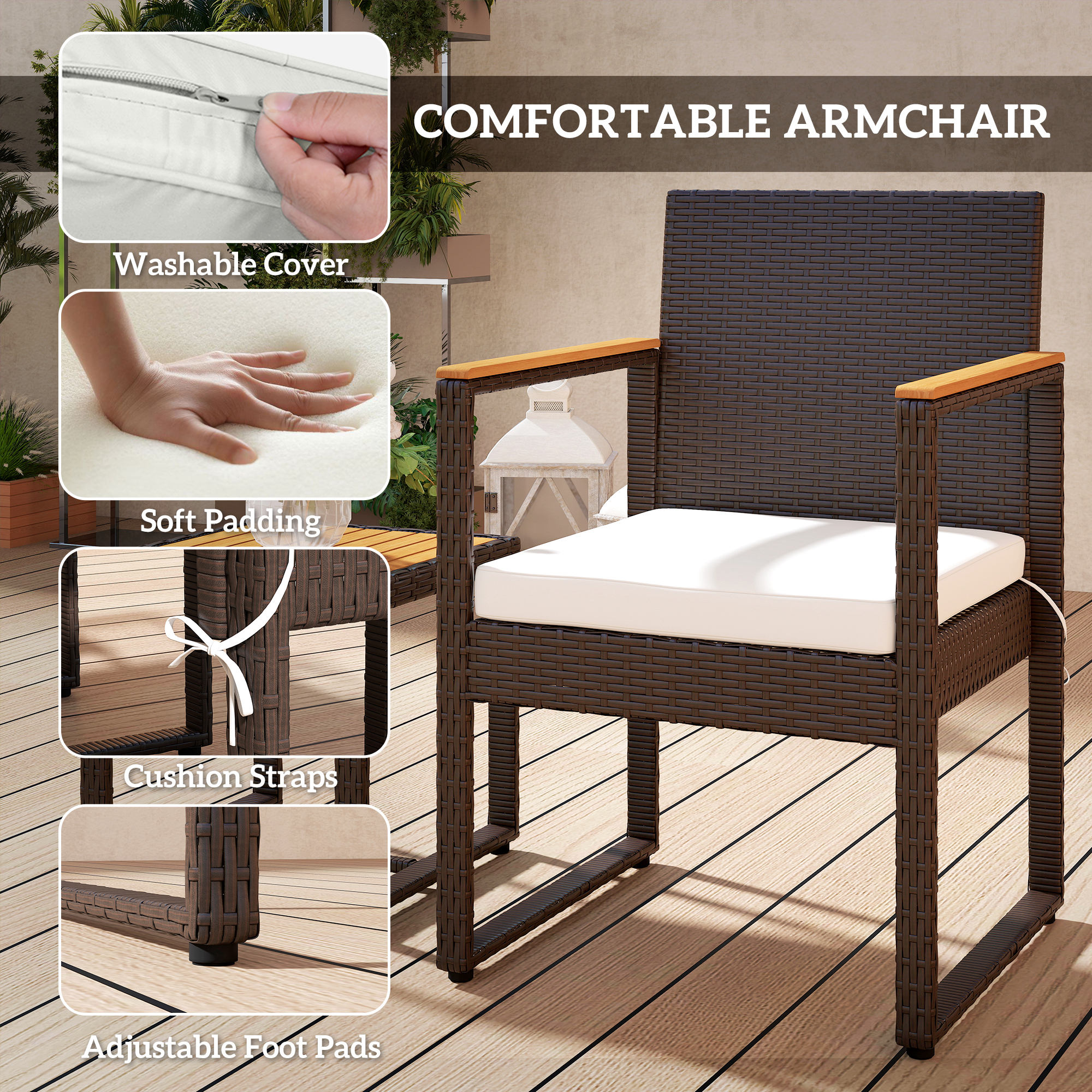 Outsunny Three-Piece Rattan Chair Set White 7