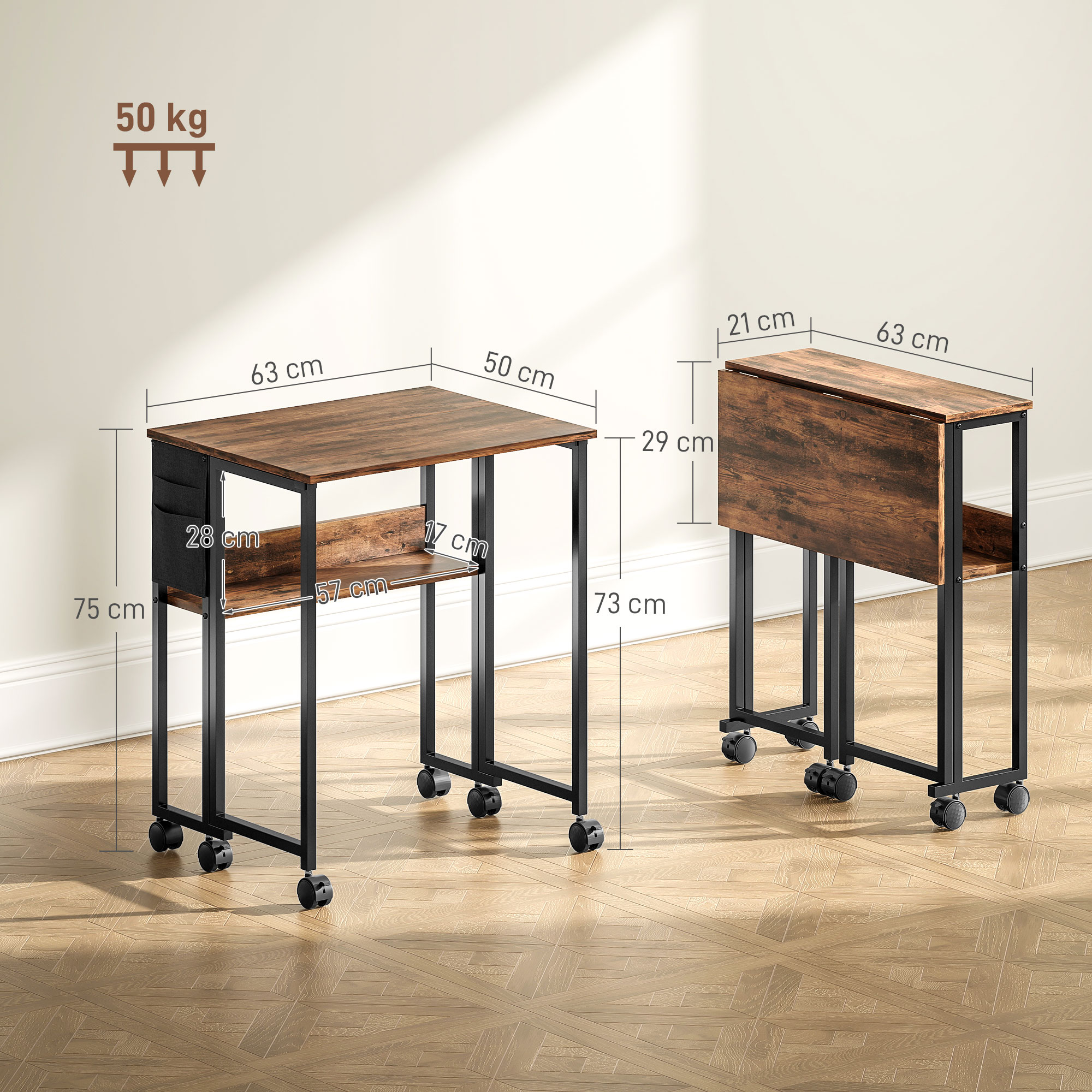 HOMCOM 63 cm Drop Leaf Writing Work Desk Rustic Brown 3