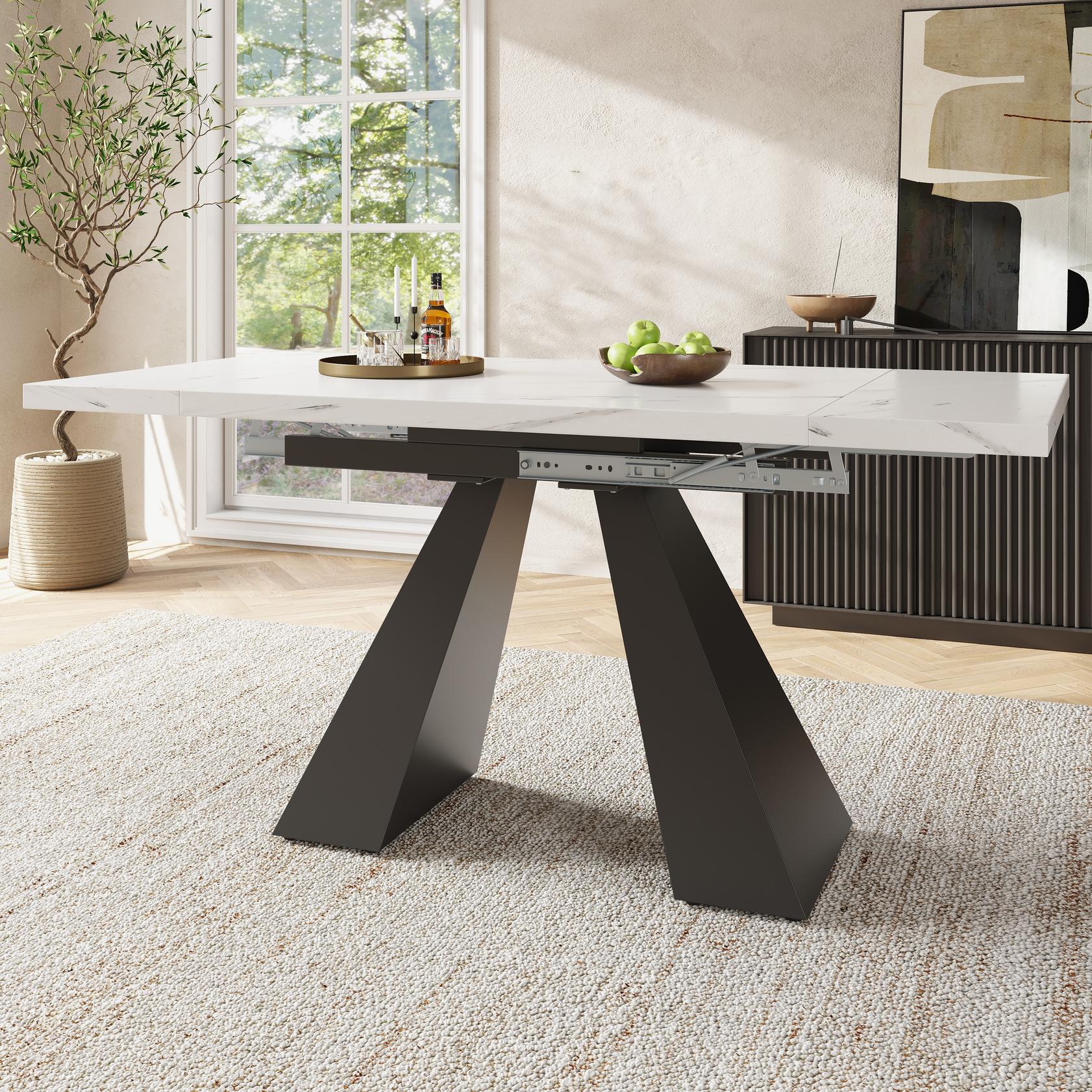 Ausziehbarer Esstisch, für Wohnzimmer und Homeoffice, 159x74x77cm, Weiß+Sch günstig online kaufen
