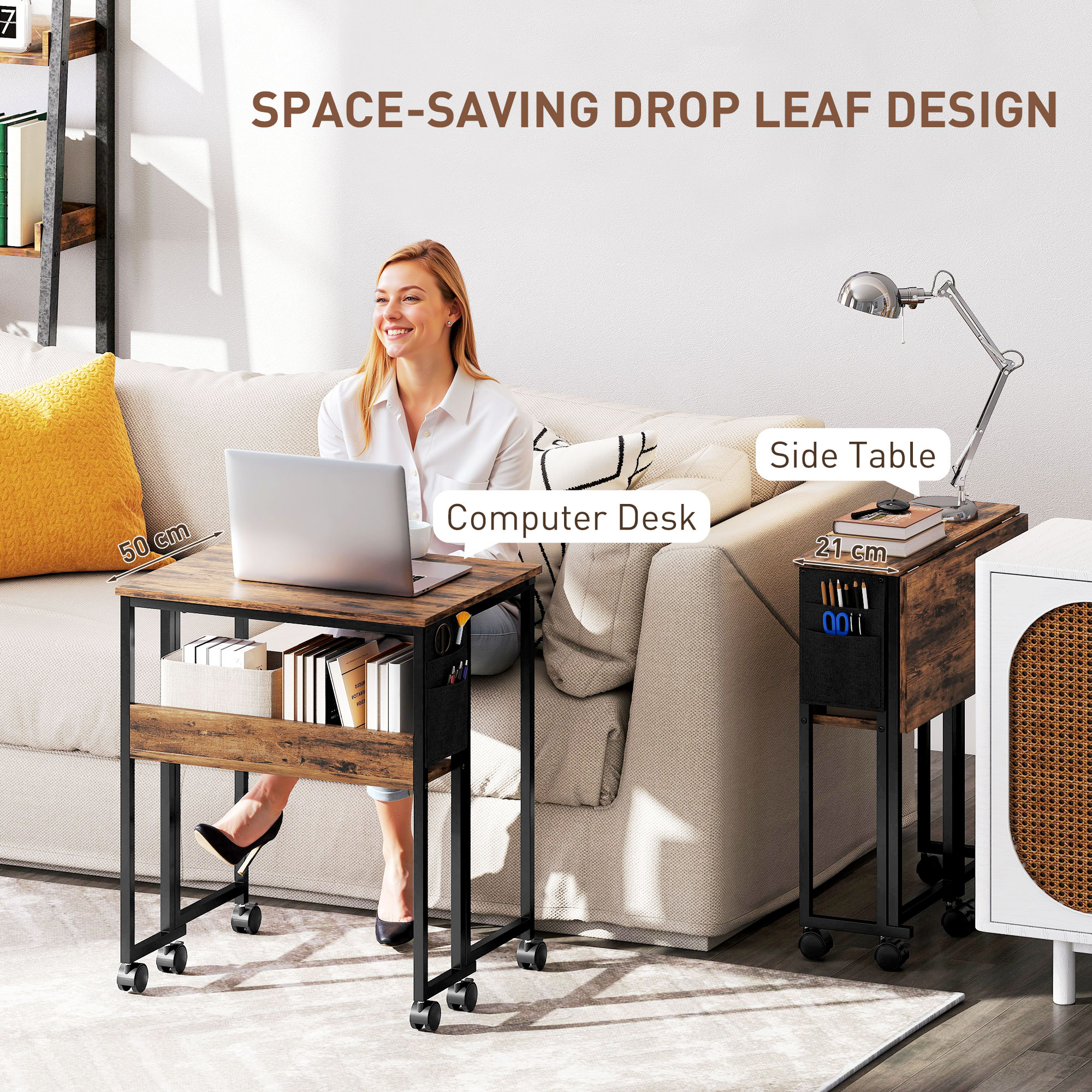 HOMCOM 63 cm Drop Leaf Writing Work Desk Rustic Brown 4