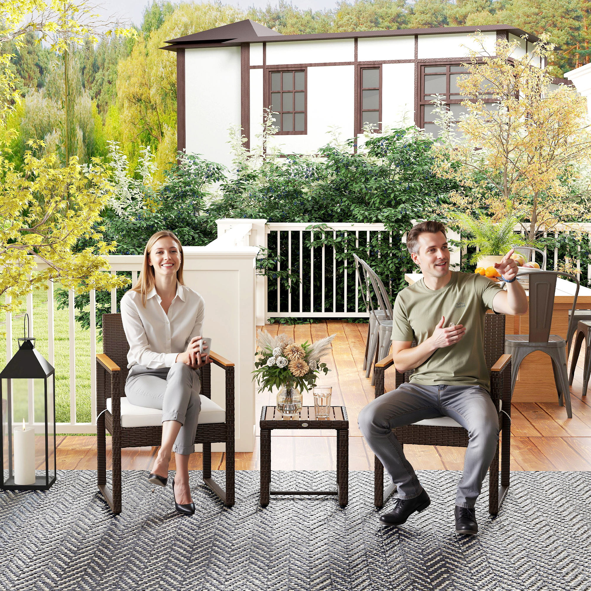 Outsunny Three-Piece Rattan Chair Set White 2