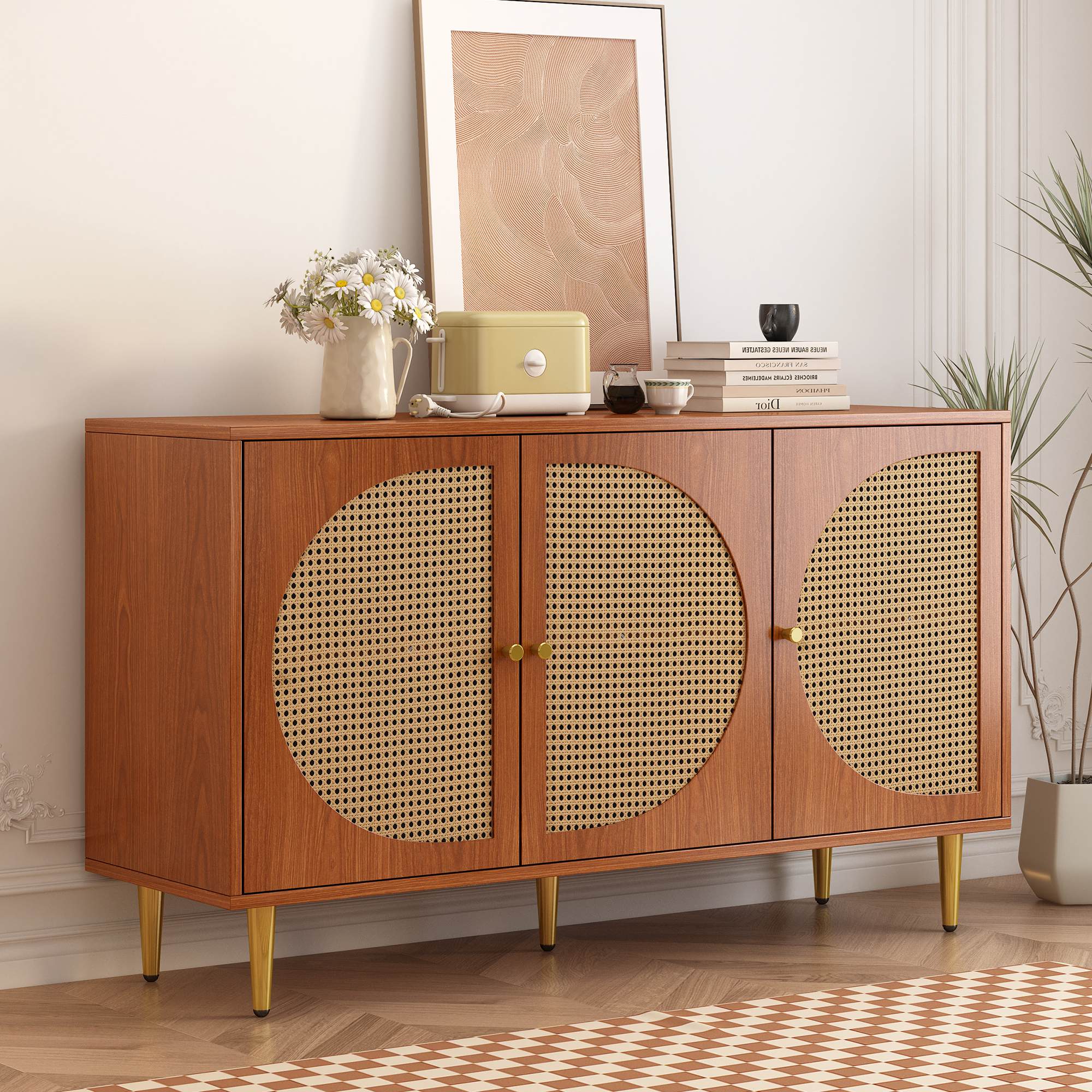Scarpiera in rattan con 2 ante con ripiano regolabile, colore