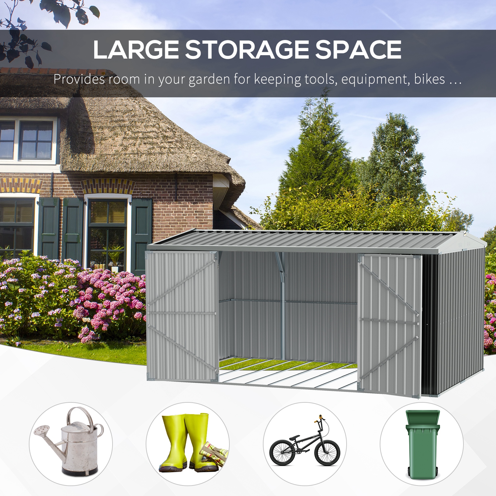Outsunny 14 x 8ft Outdoor Garden Metal Storage Shed with Lockable Door, Tool Storage Box for Garden, Patio and Lawn, Grey 4