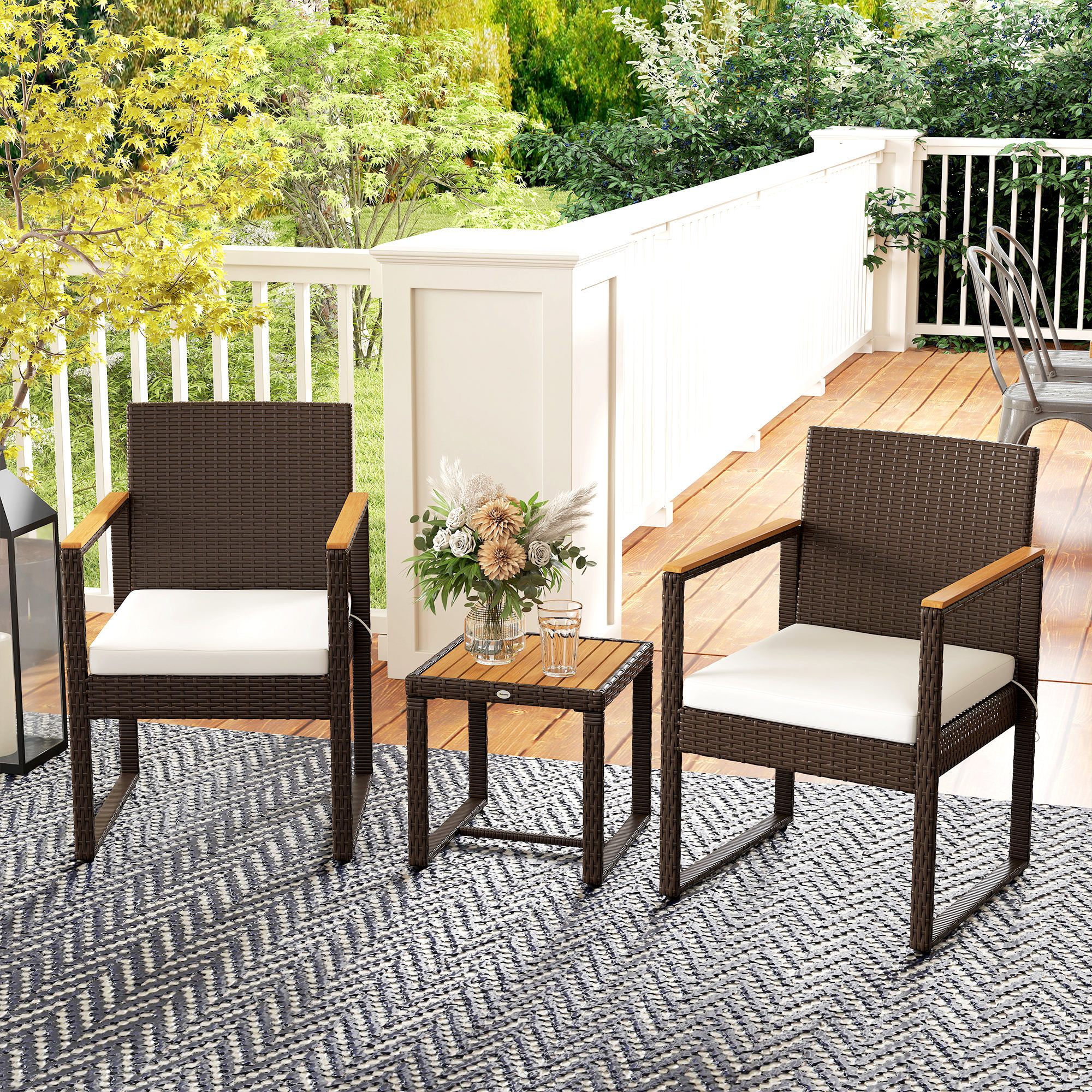 Outsunny Three-Piece Rattan Chair Set White 9
