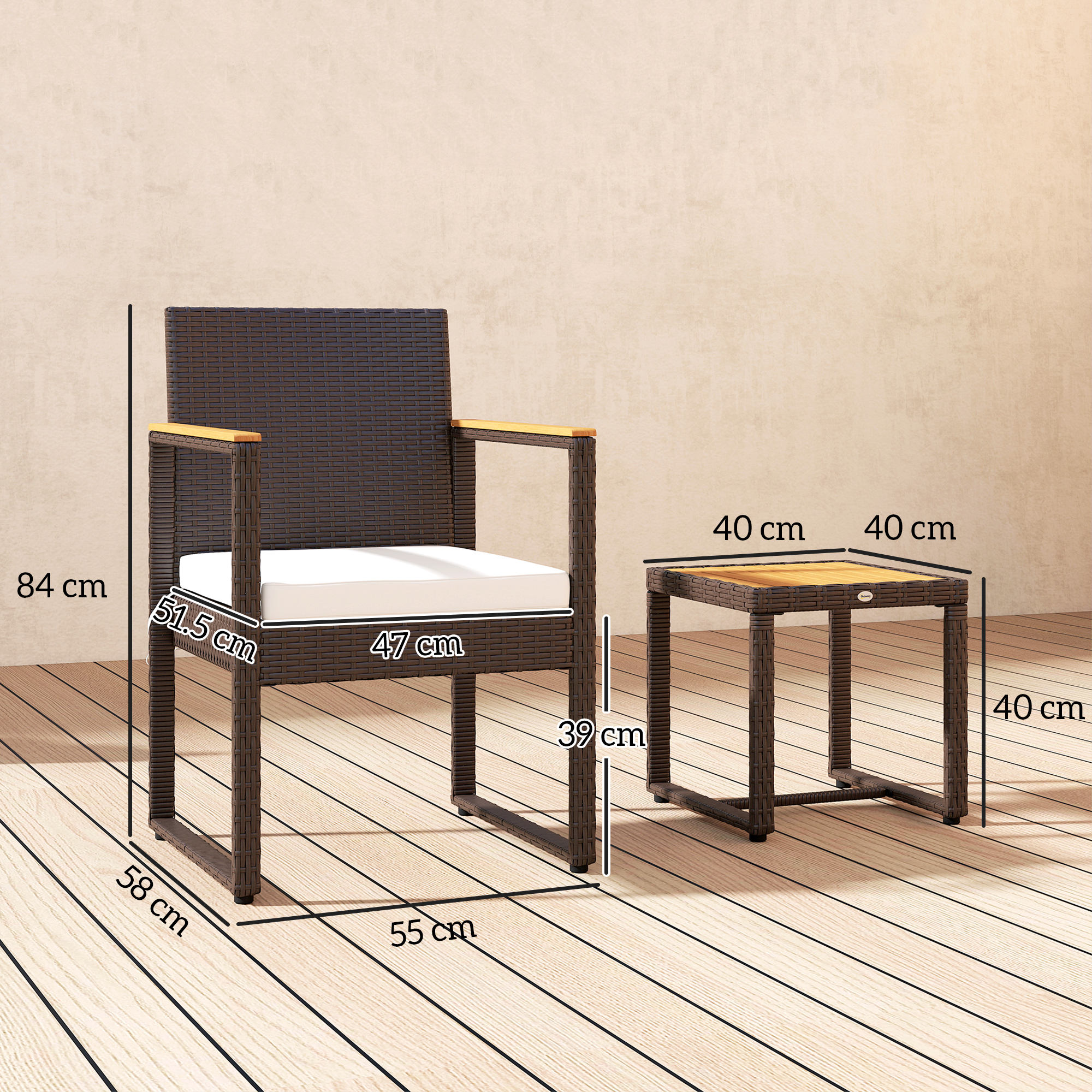 Outsunny Three-Piece Rattan Chair Set White 3