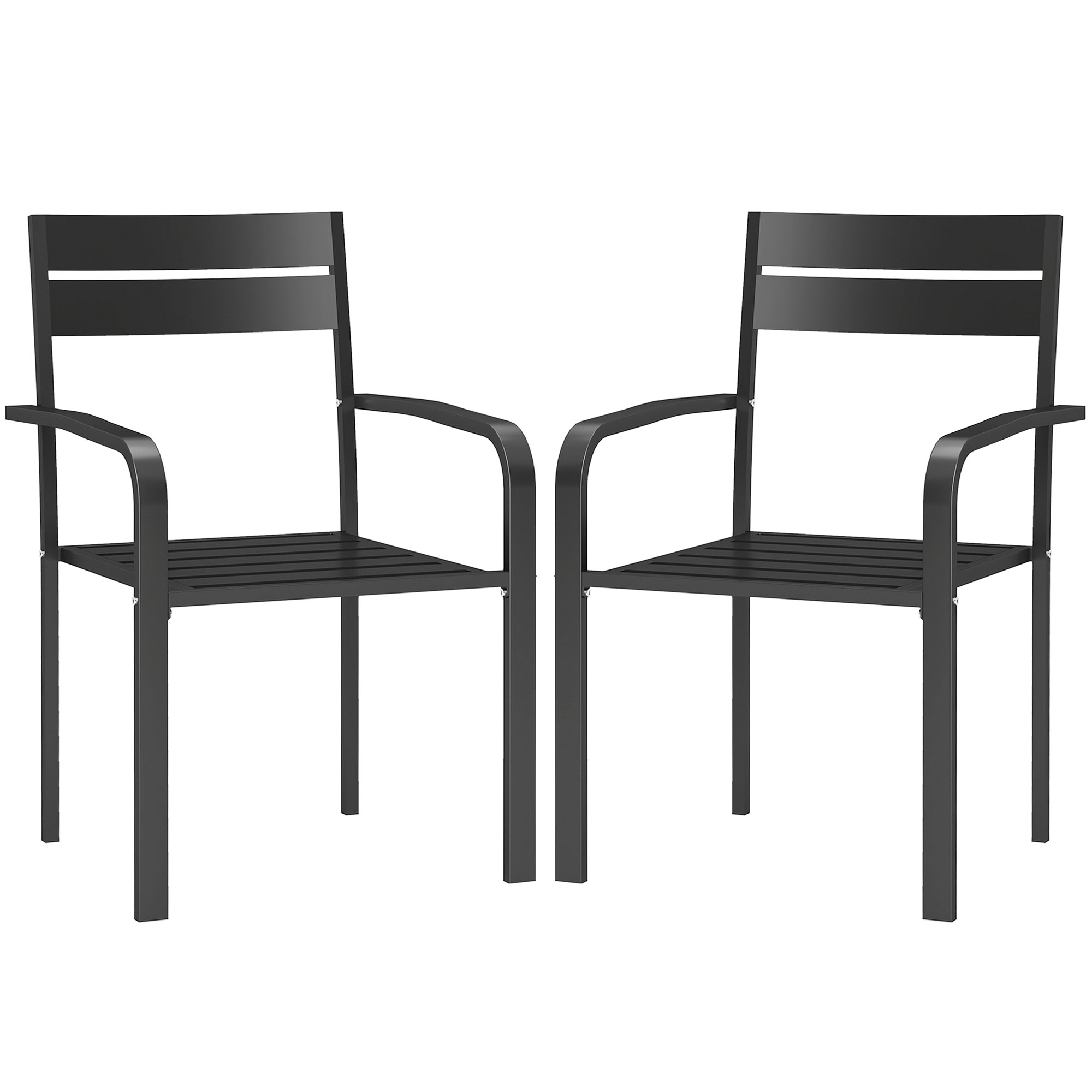Outsunny Lot de 2 chaises de jardin chaises empilables d'extérieur avec accoudoirs, cadre en aluminium 56 x 58 x 83 cm gris foncé