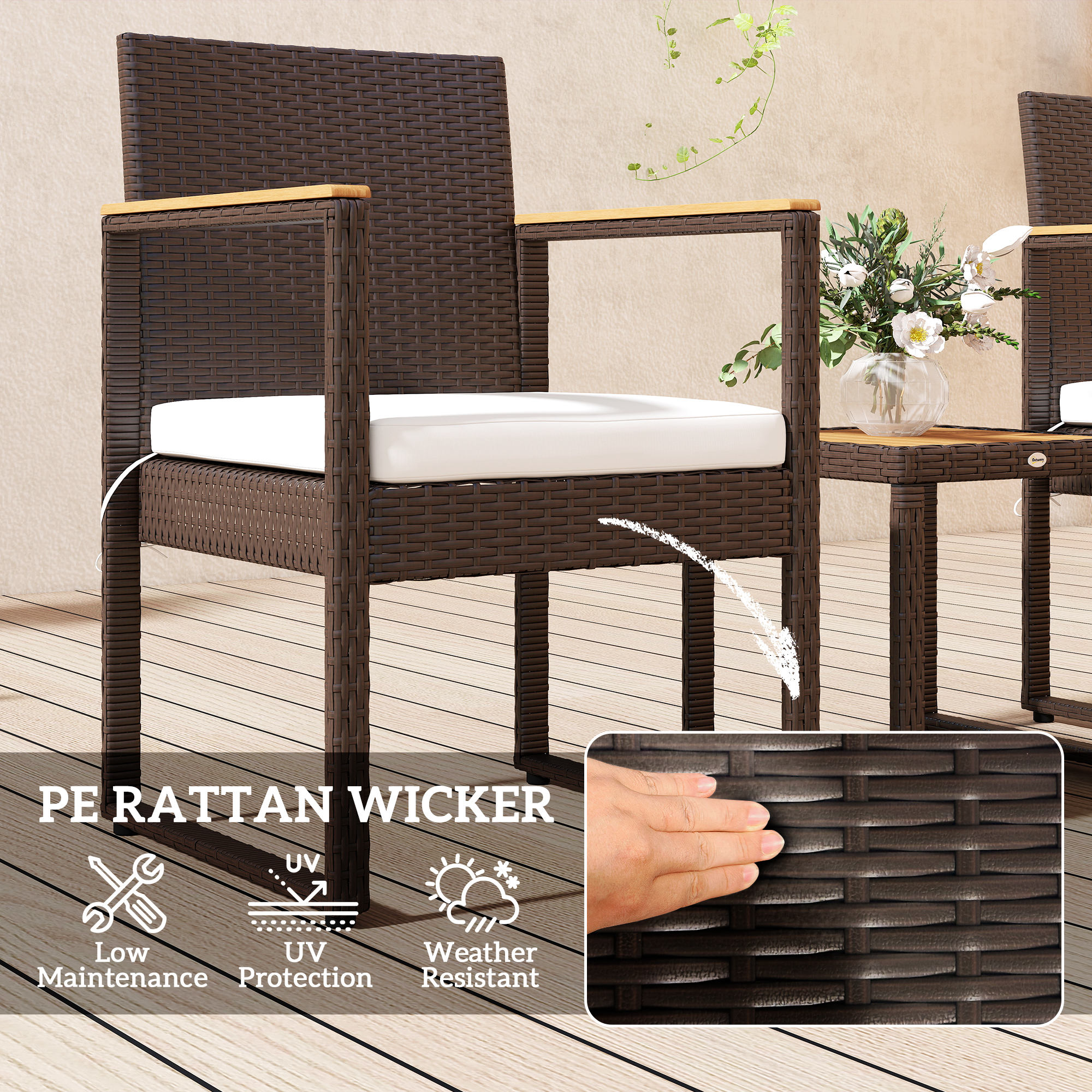 Outsunny Three-Piece Rattan Chair Set White 5