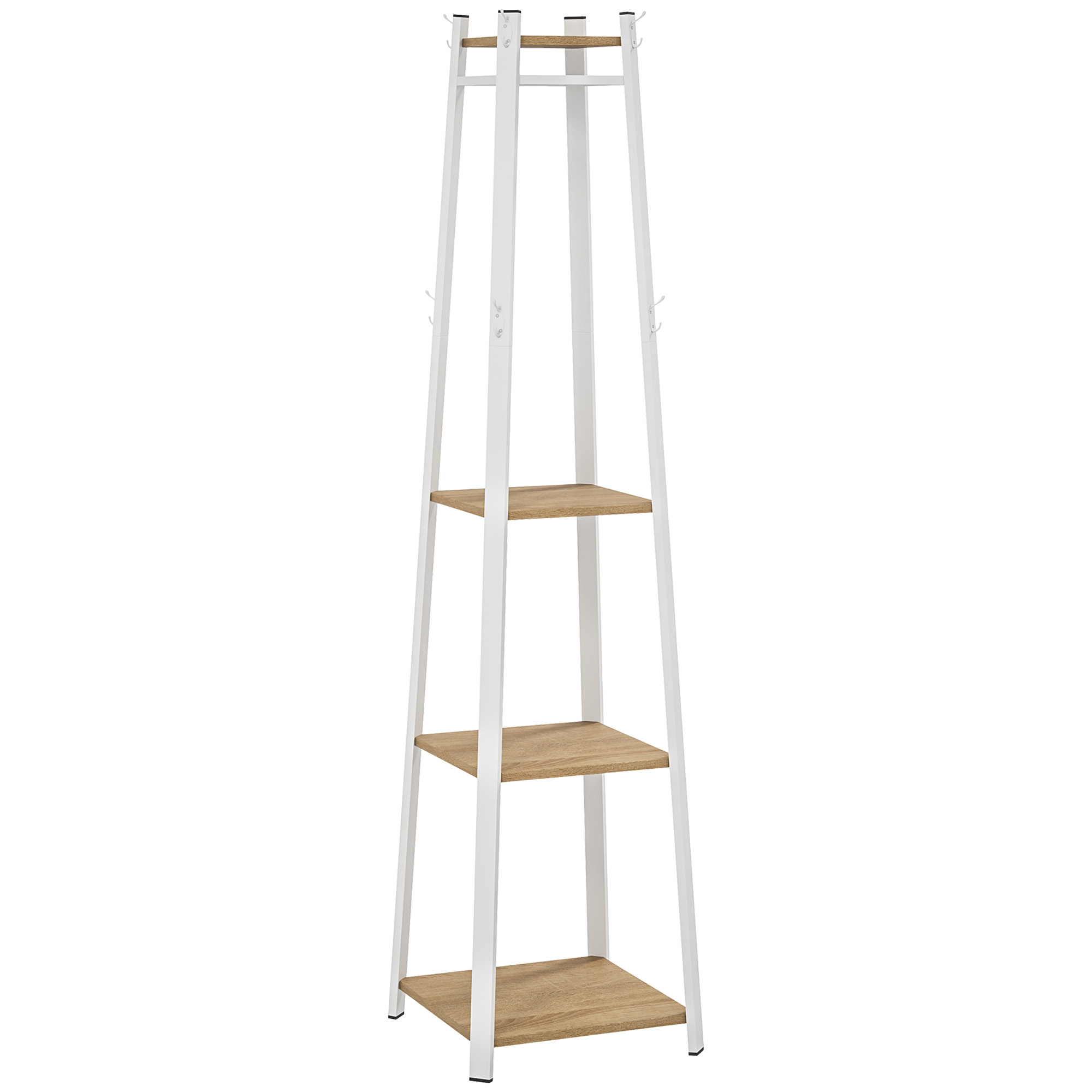 HOMCOM Compact Freestanding Coat Rack -  White/Oak