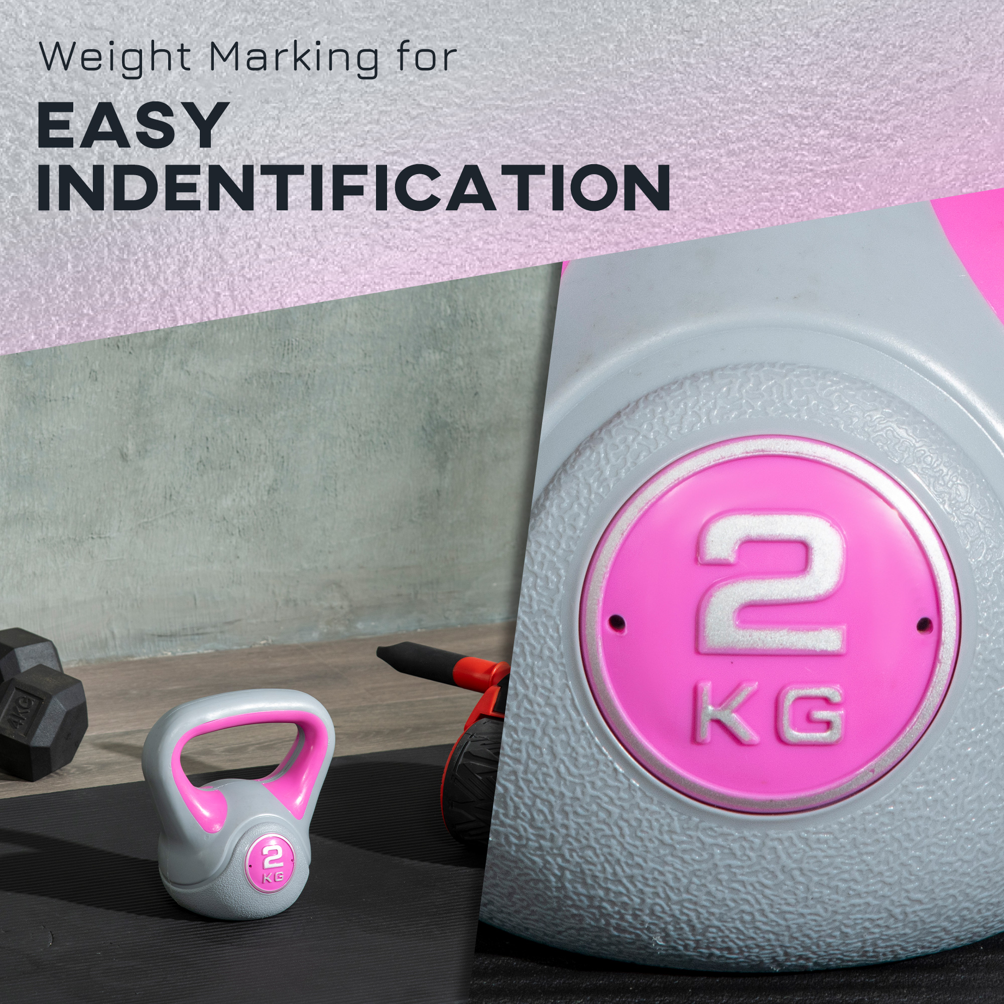 SPORTNOW Kettlebell, 2kg Kettle Bells with Handle for Home Gym Weight Lifting and Strength Training, Pink and Grey 5