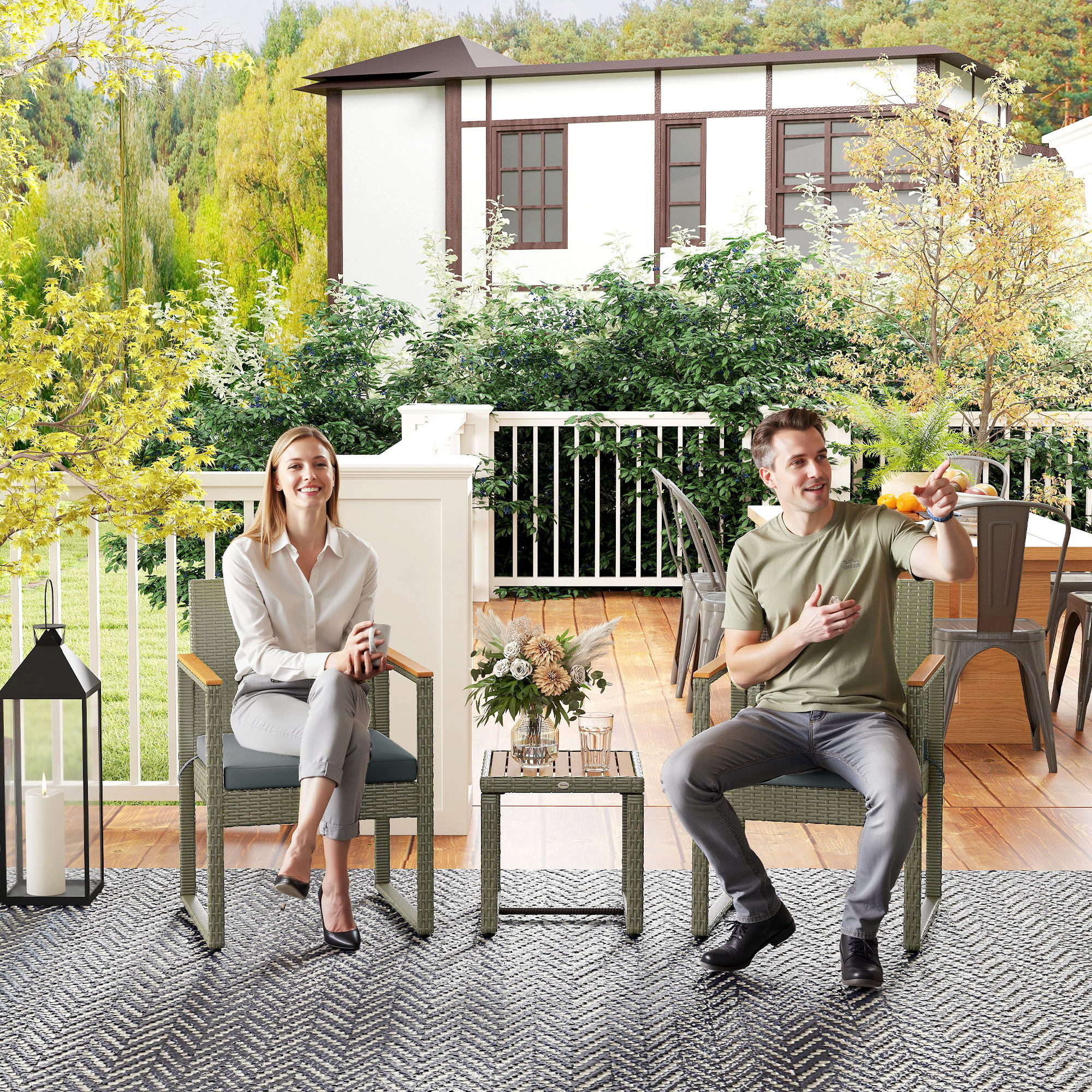 Outsunny Three-Piece Rattan Chair Set Grey 2