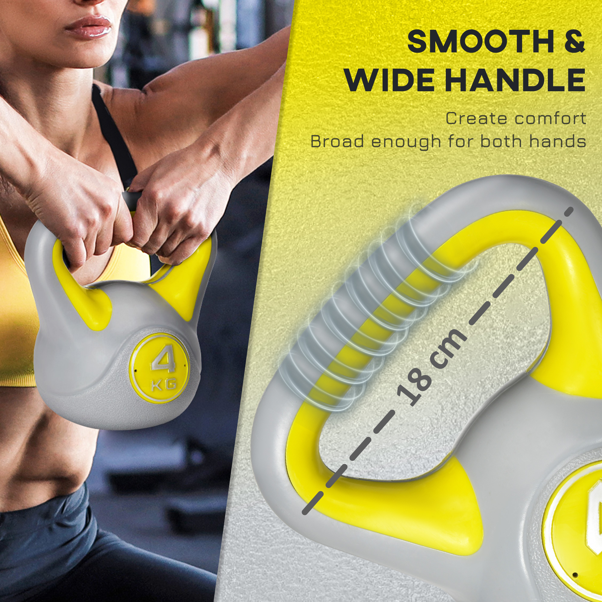 SPORTNOW Kettlebell, 4kg Kettle Bells with Handle for Home Gym Weight Lifting and Strength Training, Yellow and Grey 4