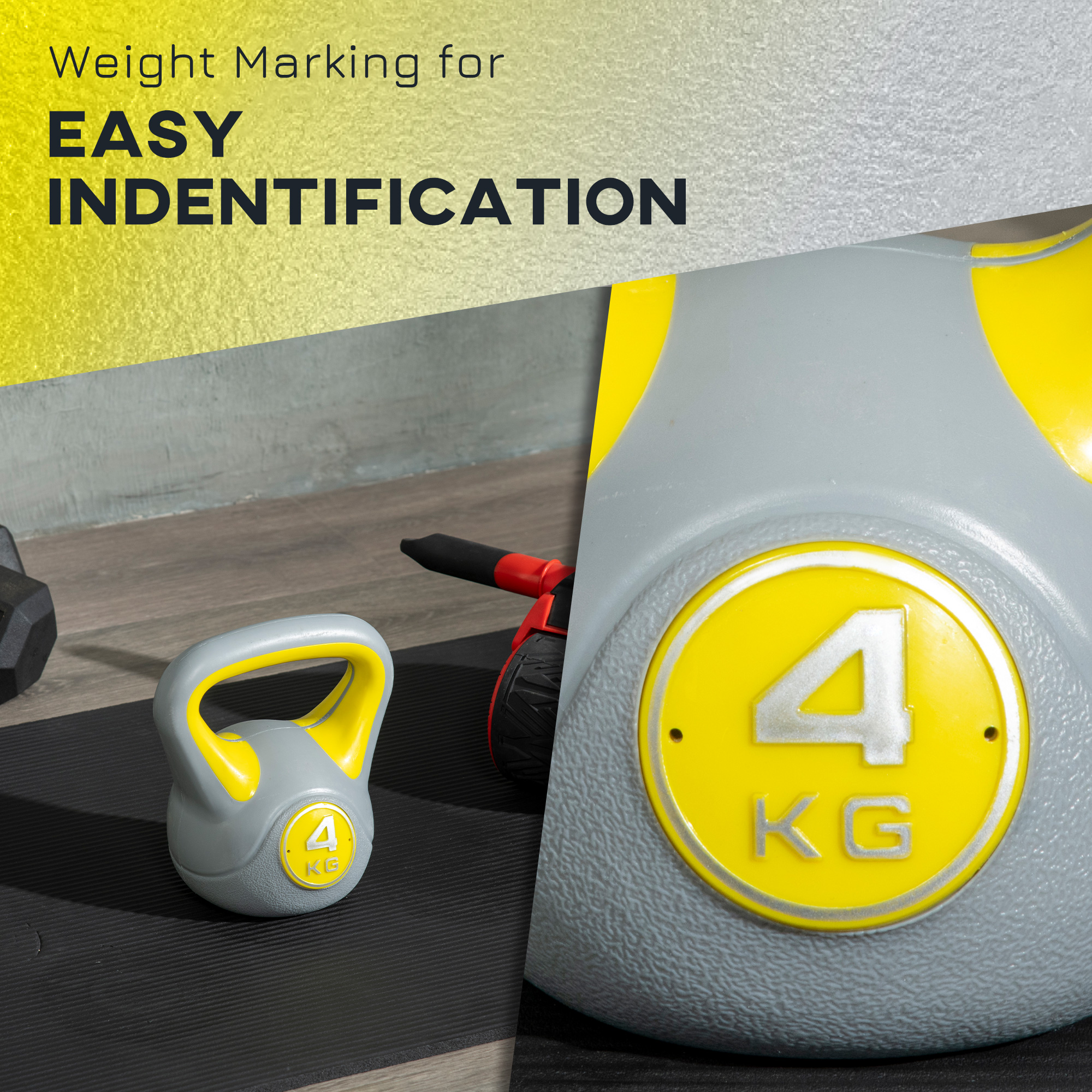 SPORTNOW Kettlebell, 4kg Kettle Bells with Handle for Home Gym Weight Lifting and Strength Training, Yellow and Grey 5