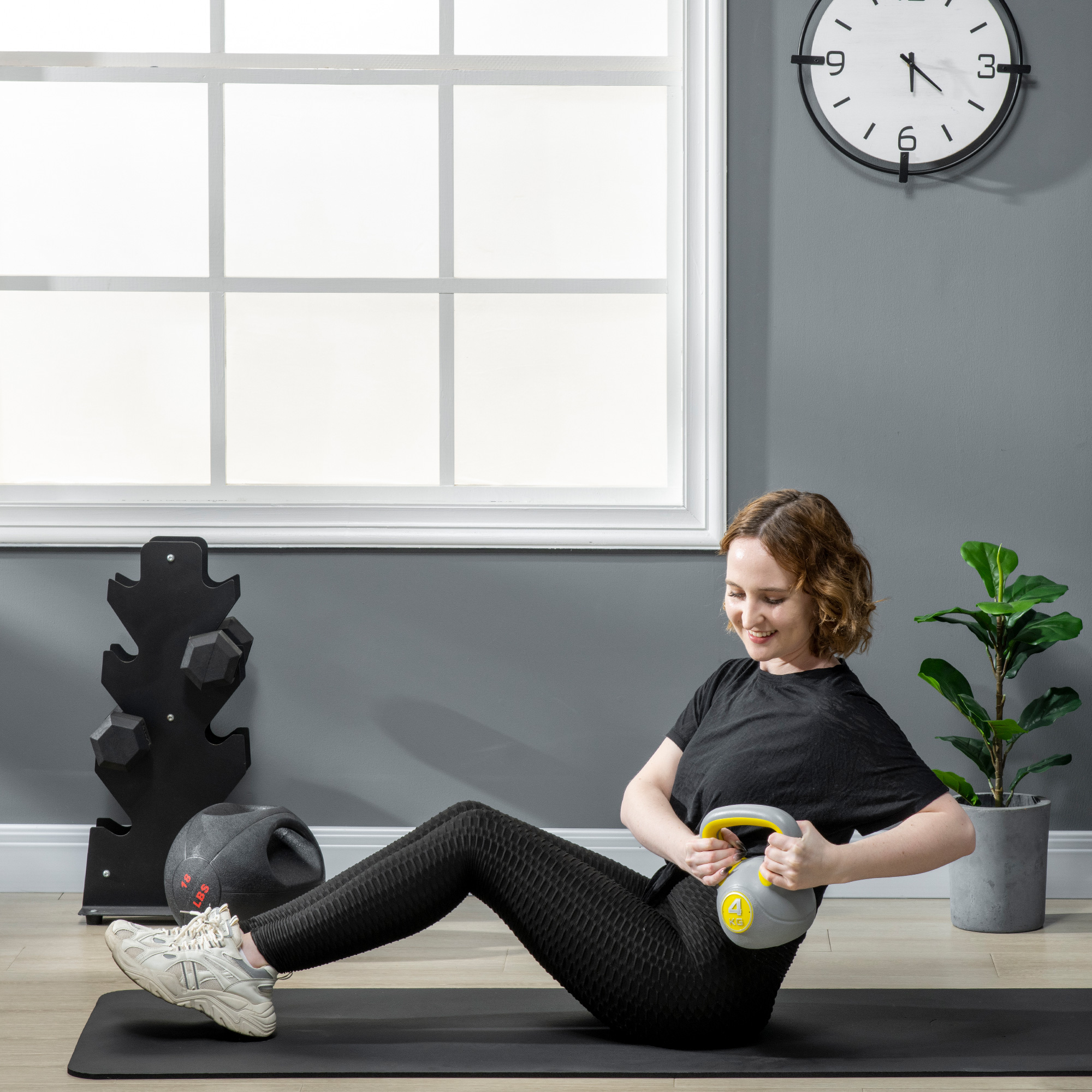 SPORTNOW Kettlebell, 4kg Kettle Bells with Handle for Home Gym Weight Lifting and Strength Training, Yellow and Grey 7