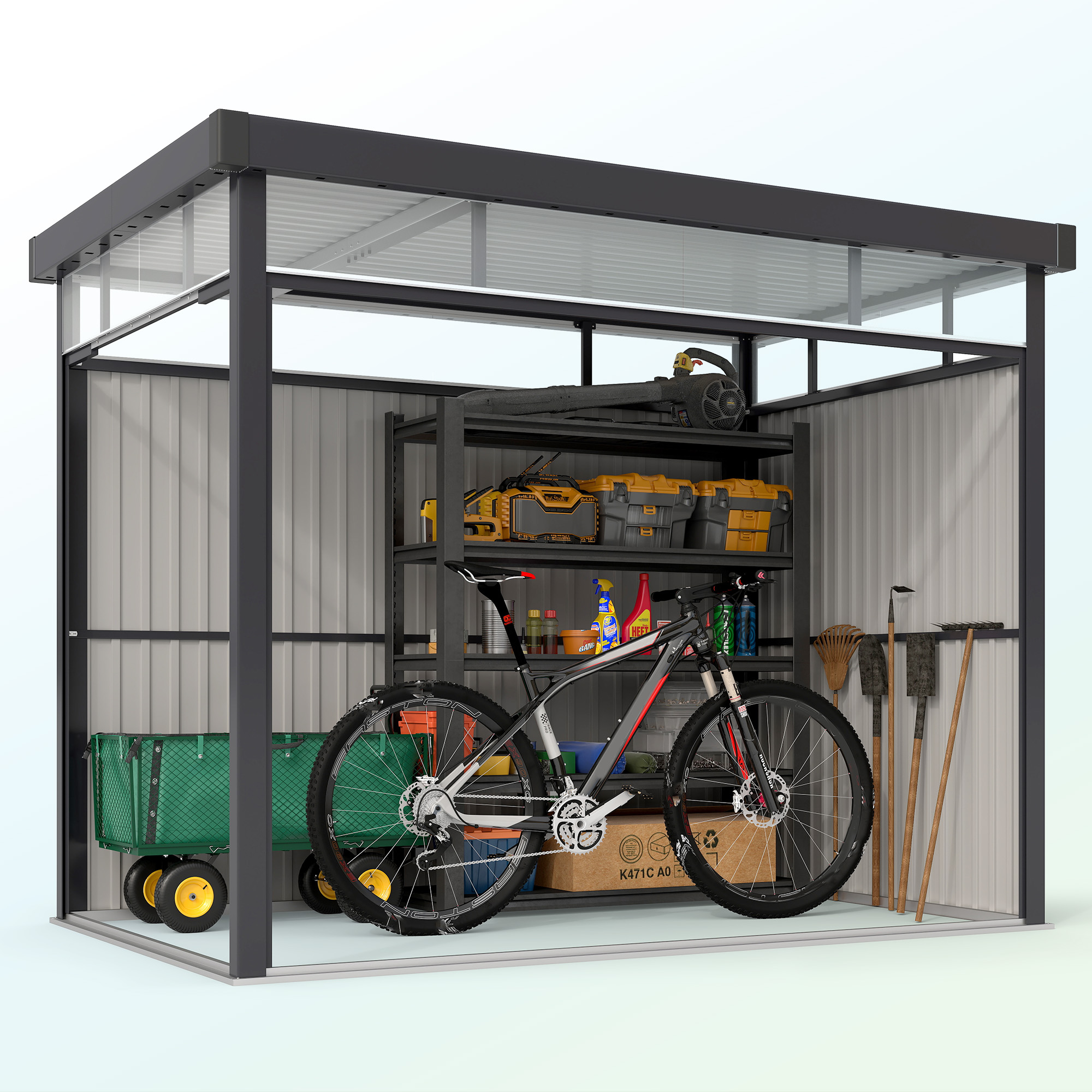  Magazie de Gradina cu Luminator Superior din Acril si Orificii de Drenaj, 162x259x201 cm, Gri inchis [8]