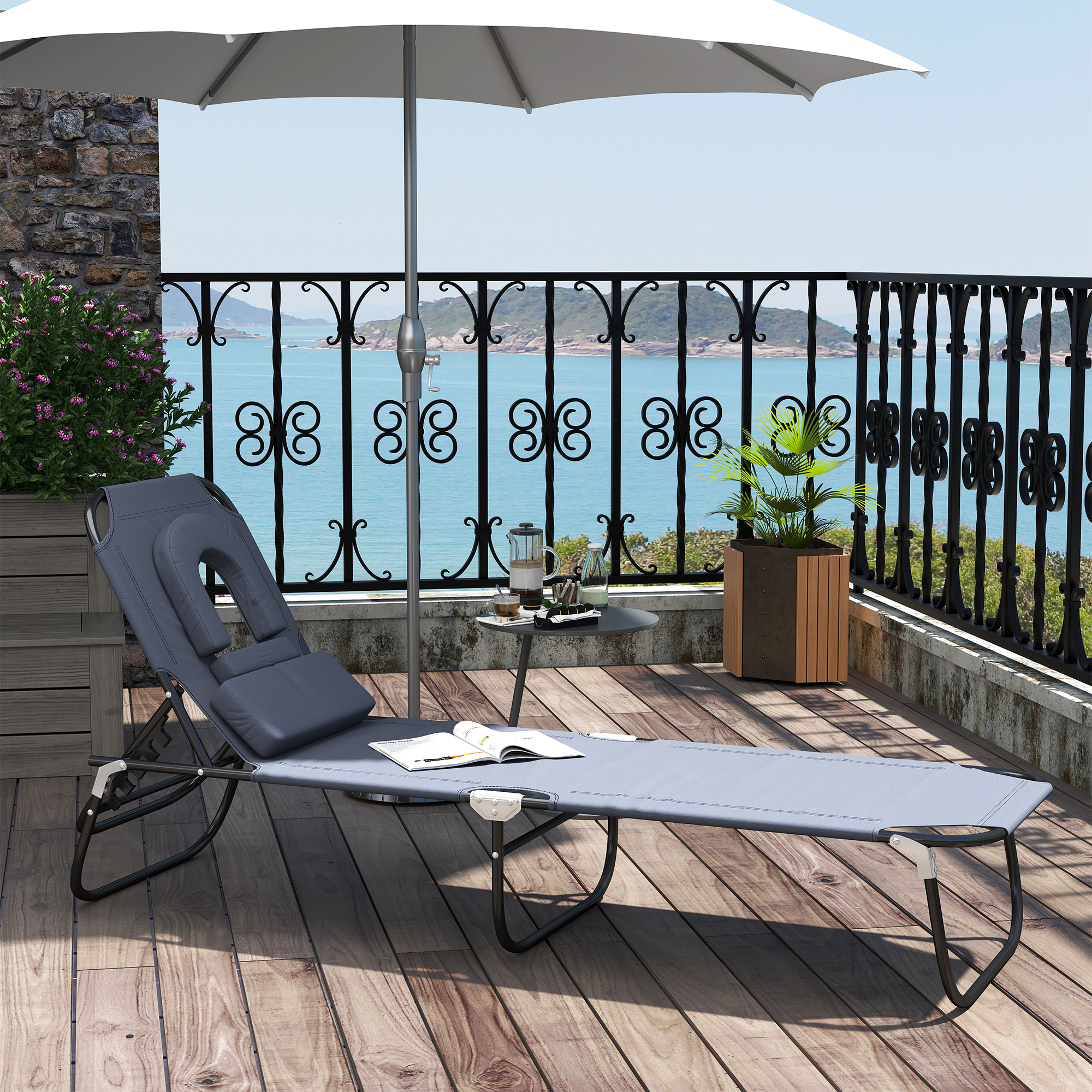 Outsunny Sonnenliege Gartenliege Dreibeinliege Relaxliege mit Lesefenster & günstig online kaufen
