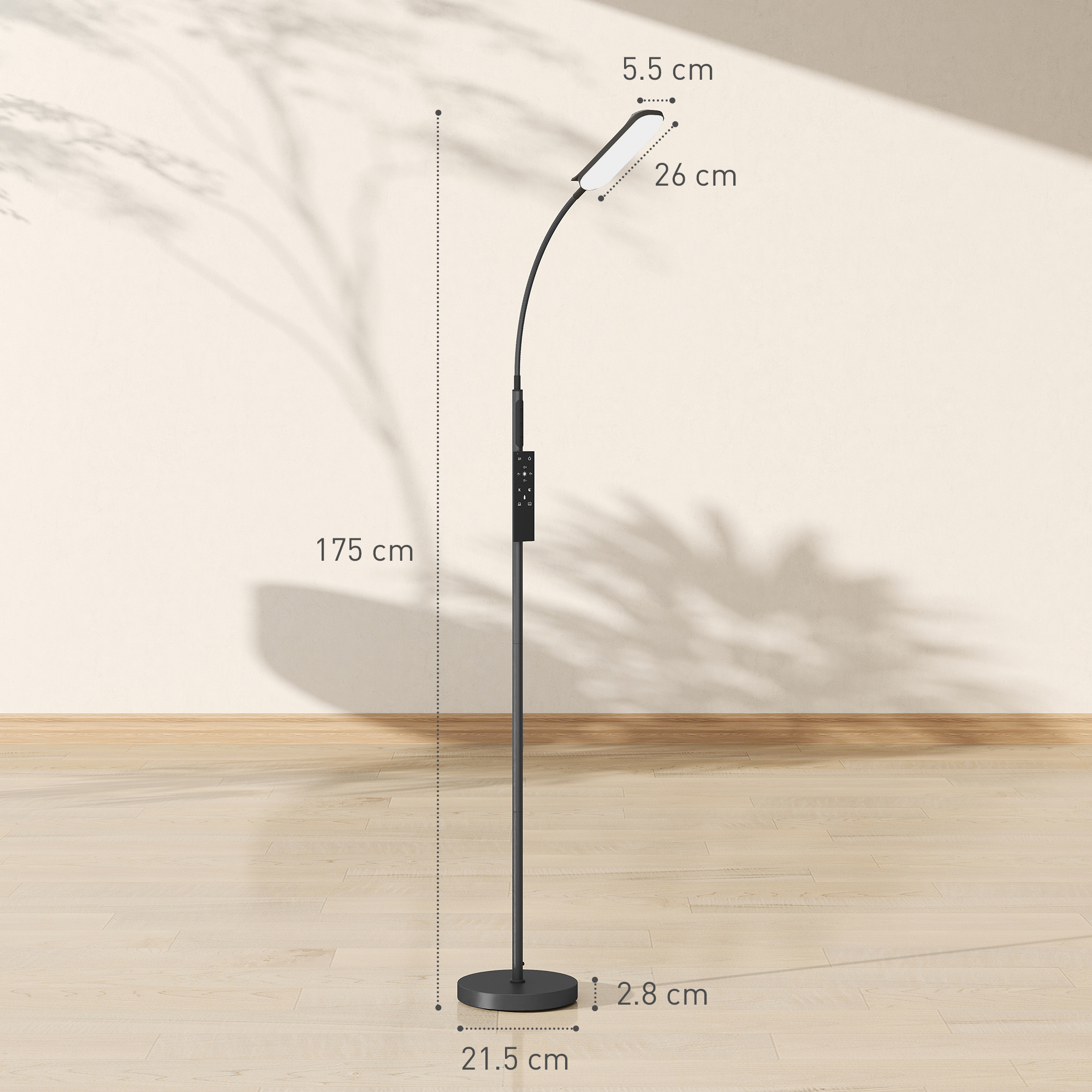 HOMCOM LED Floor Lamp, Standing Lamp with Remote & Touch Control, Stepless Dimmable Colours Temperature & Brightness, 360° Adjustable Gooseneck, 1 Hour Timer, Memory Function for Living Room, Black 3