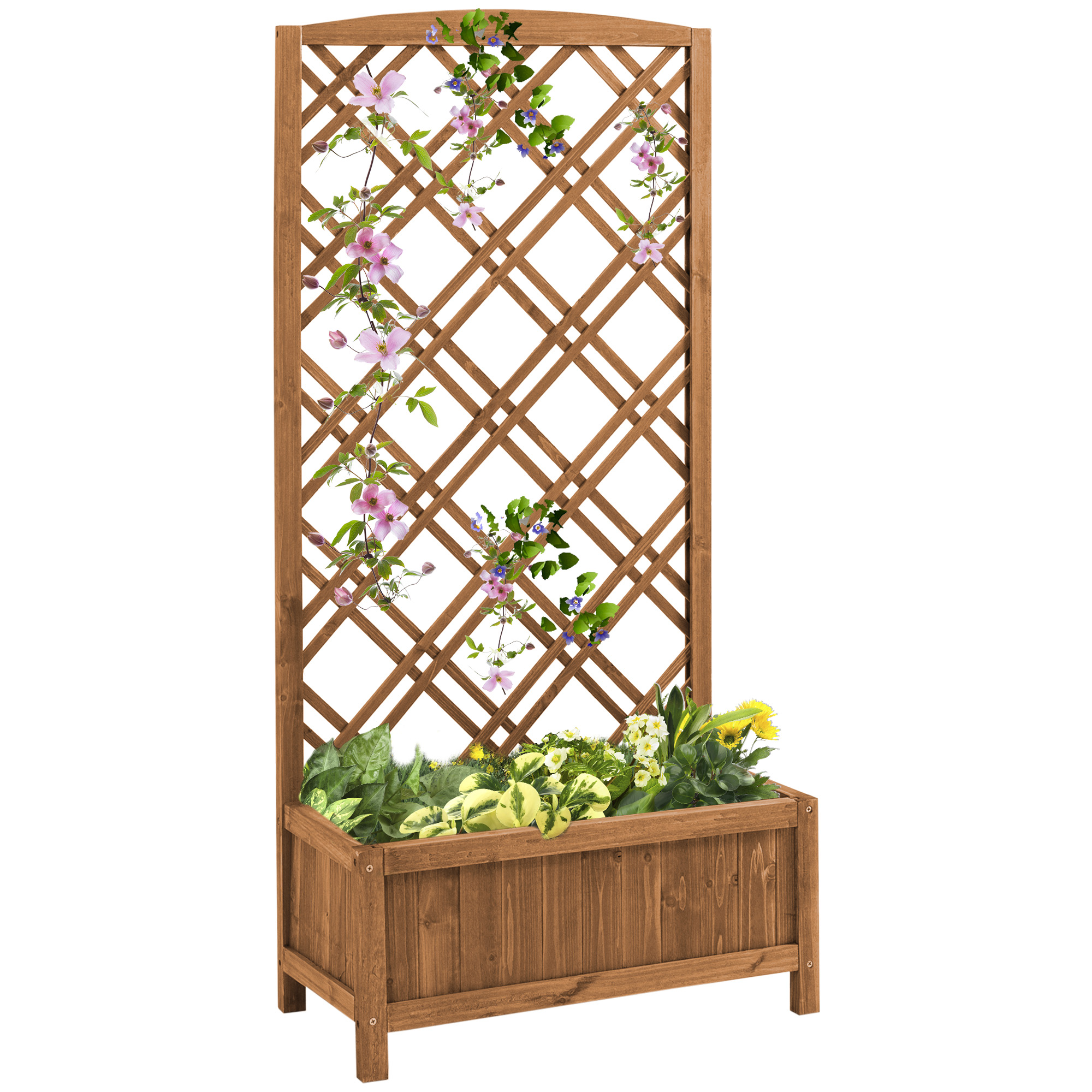 Outsunny - Jardinera Elevada De Madera Con 3 Espalderas, 222x114x109 Cm