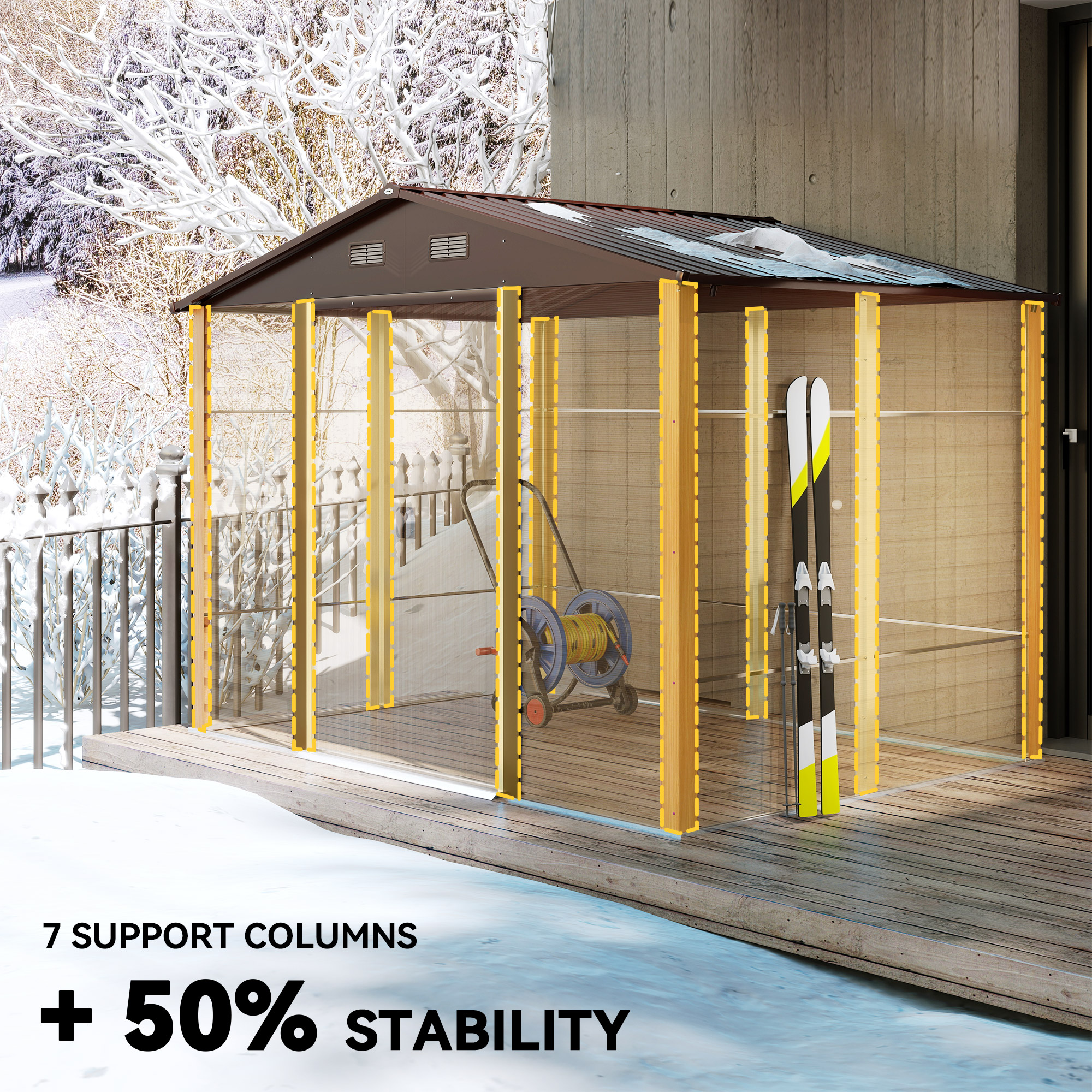 Outsunny 9 x 6ft Galvanised Steel Shed Brown Wood-Effect 5