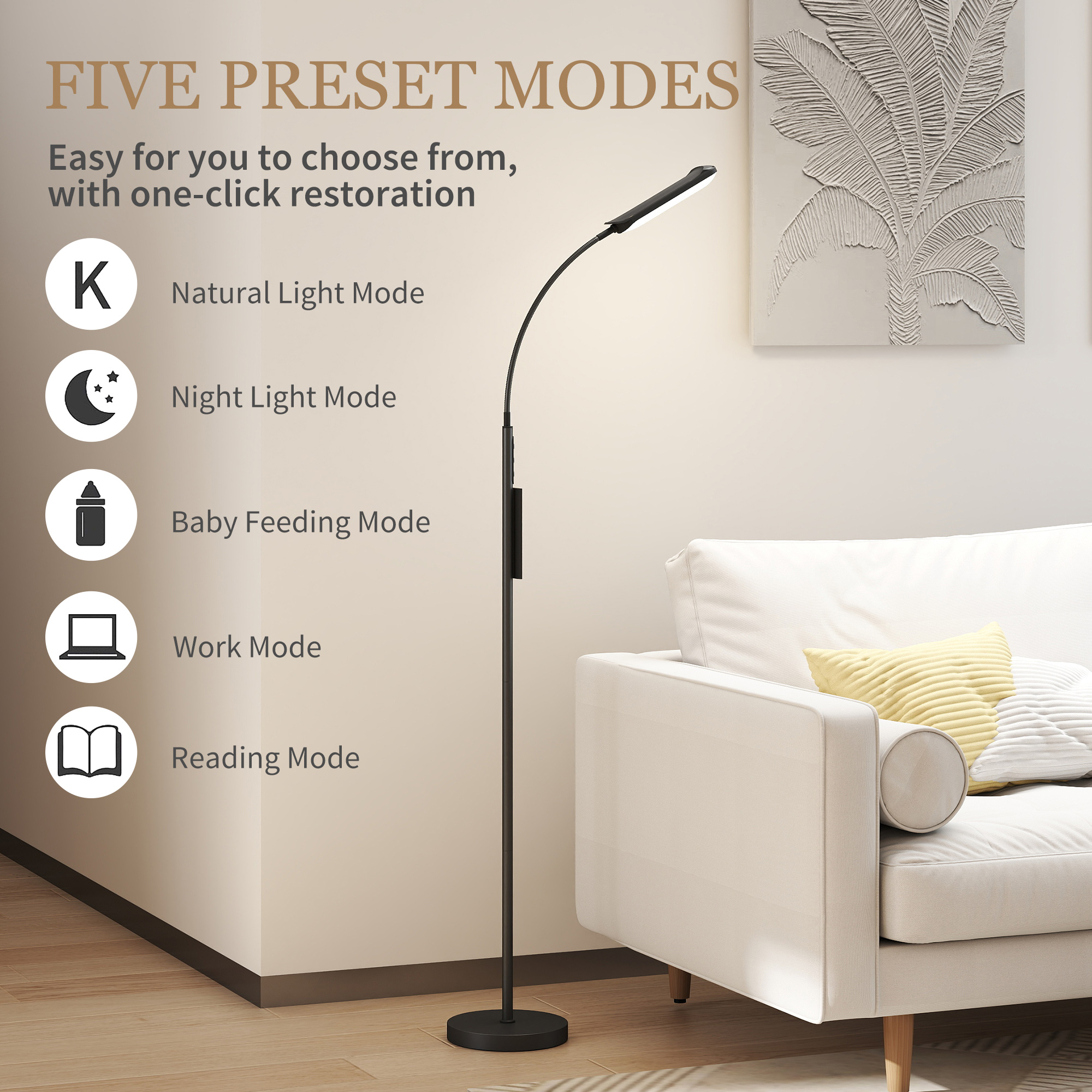 HOMCOM LED Floor Lamp, Standing Lamp with Remote & Touch Control, Stepless Dimmable Colours Temperature & Brightness, 360° Adjustable Gooseneck, 1 Hour Timer, Memory Function for Living Room, Black 4