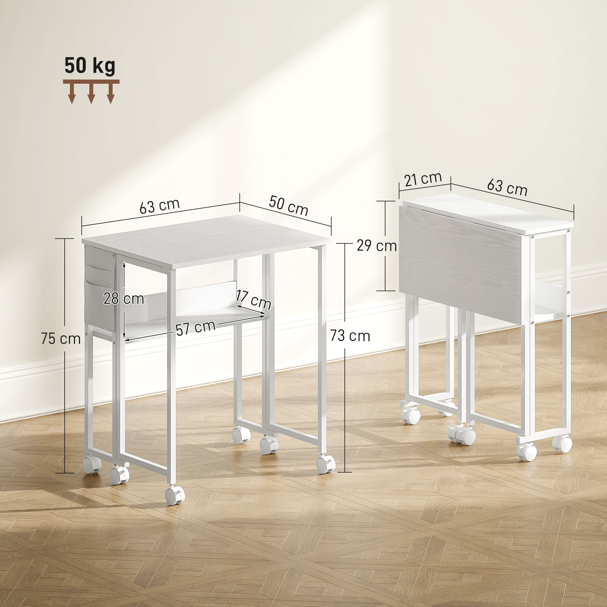 HOMCOM 63 cm Drop Leaf Writing Work Desk White 3