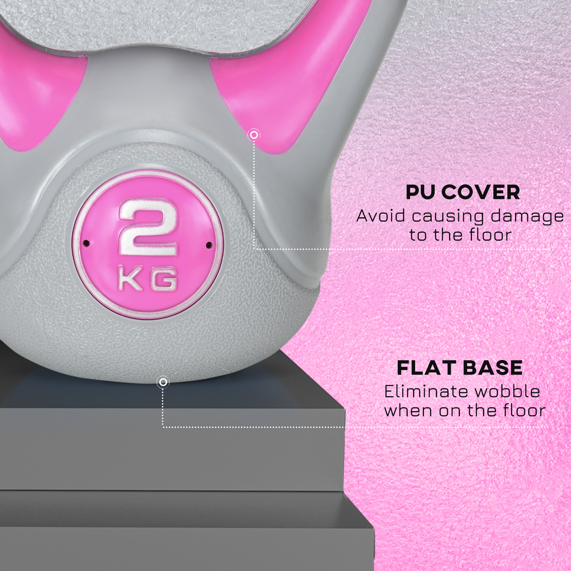 SPORTNOW Kettlebell, 2kg Kettle Bells with Handle for Home Gym Weight Lifting and Strength Training, Pink and Grey 6