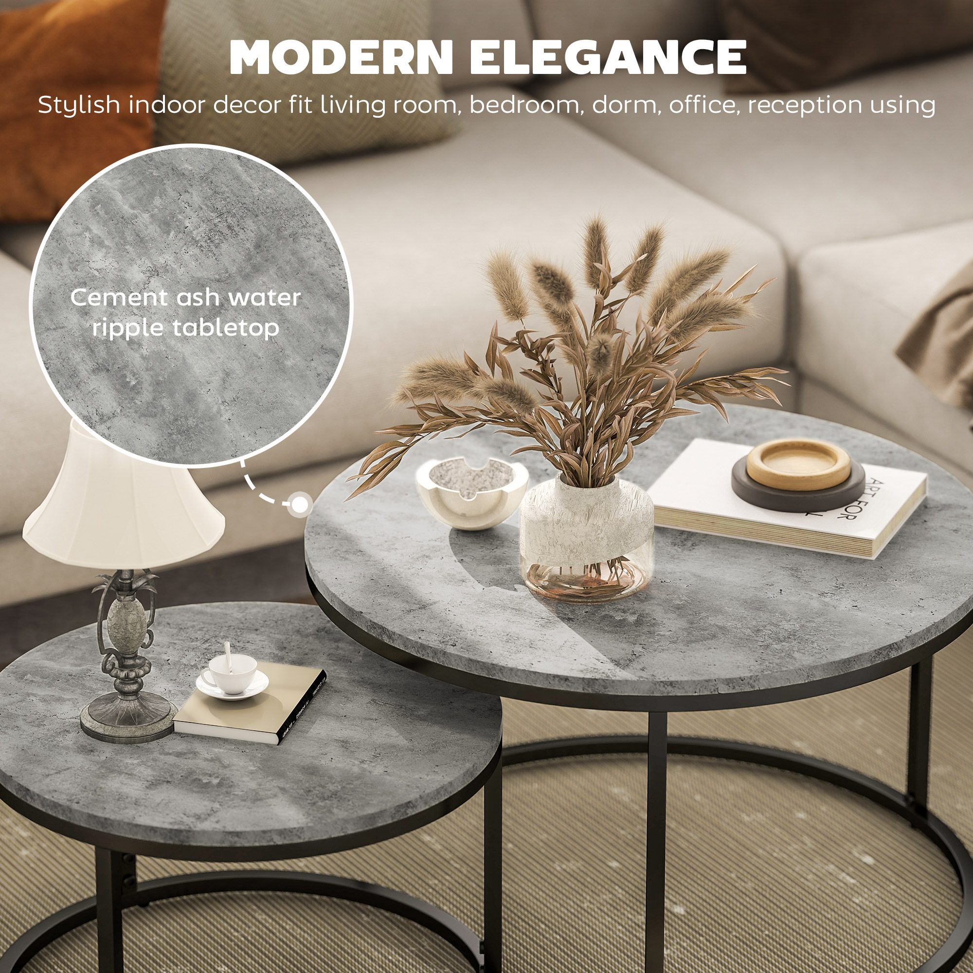 HOMCOM Set of Two Marble-Effect Stacking Tables Grey/Black 4