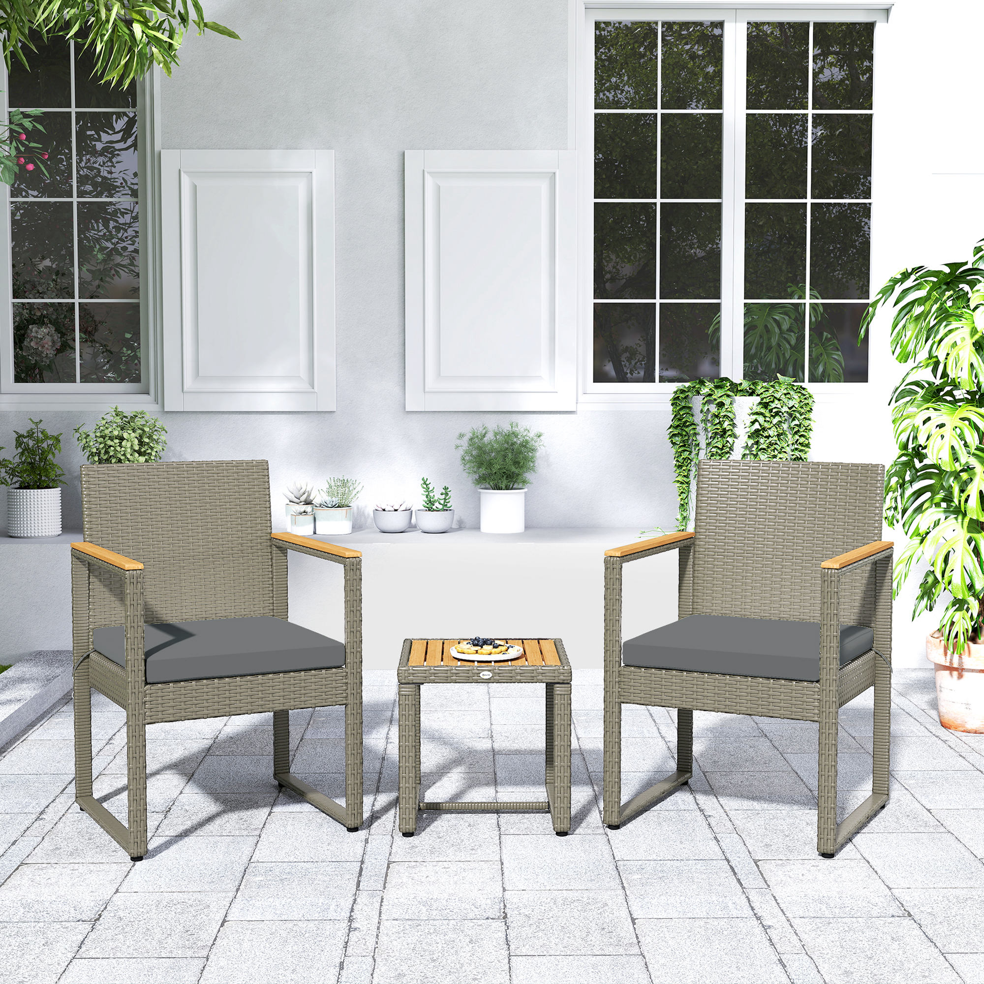 Outsunny Three-Piece Rattan Chair Set Grey 8