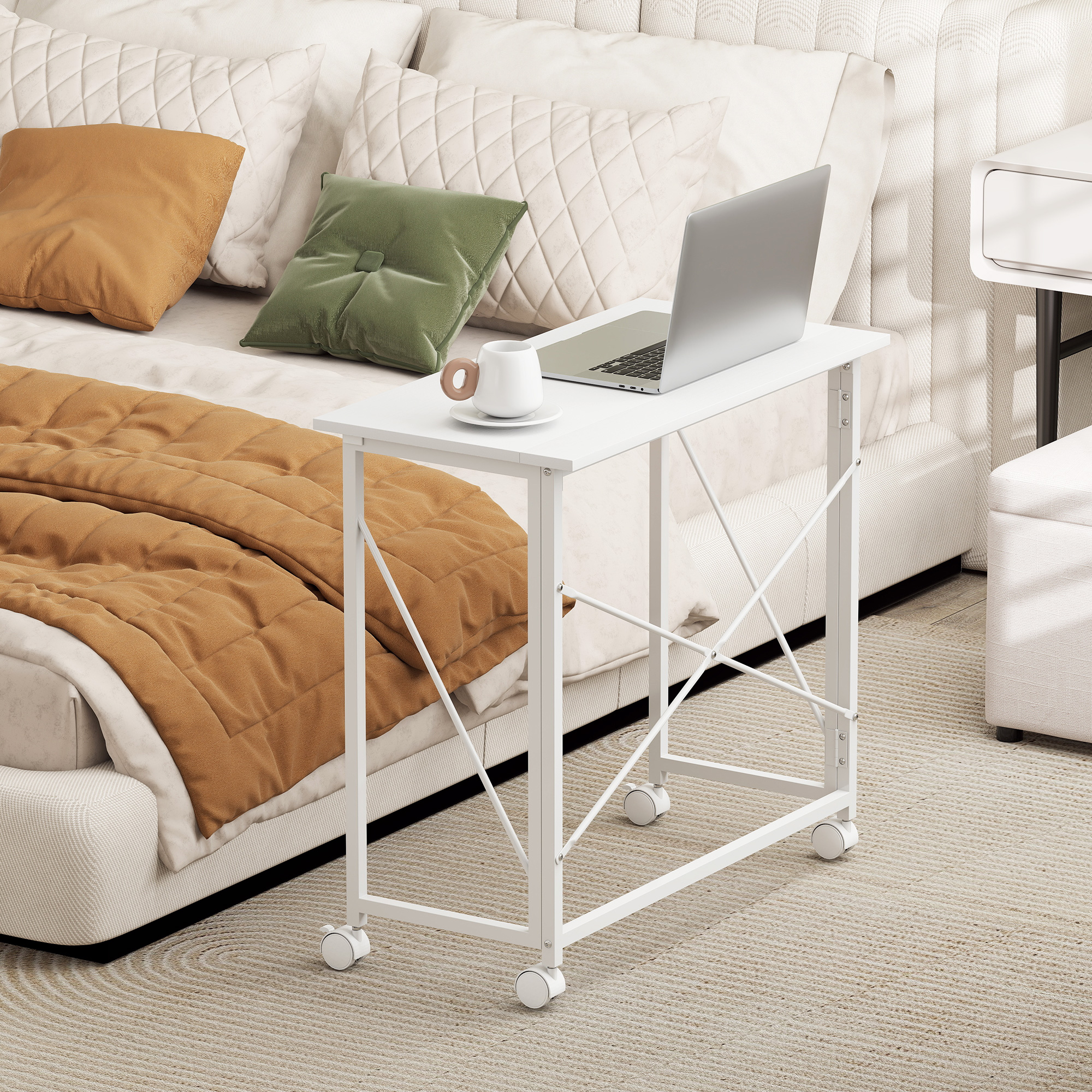 HOMCOM 80 cm Folding Desk on Wheels White 8