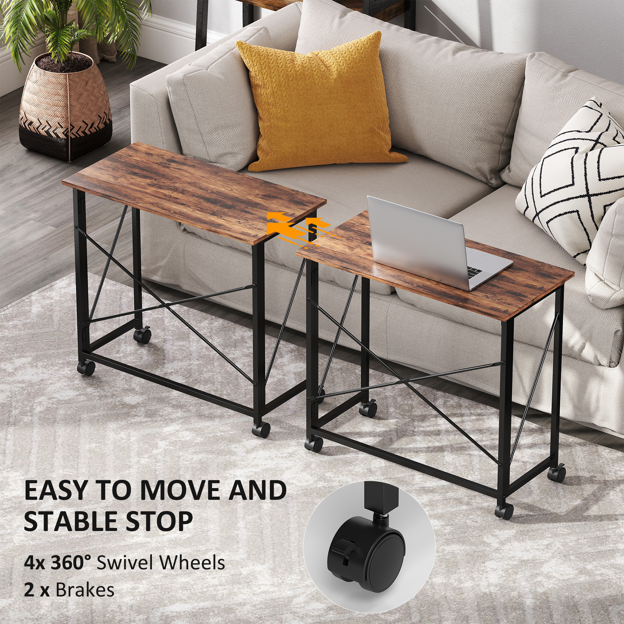 HOMCOM 80 cm Folding Desk on Wheels Rustic Brown 5