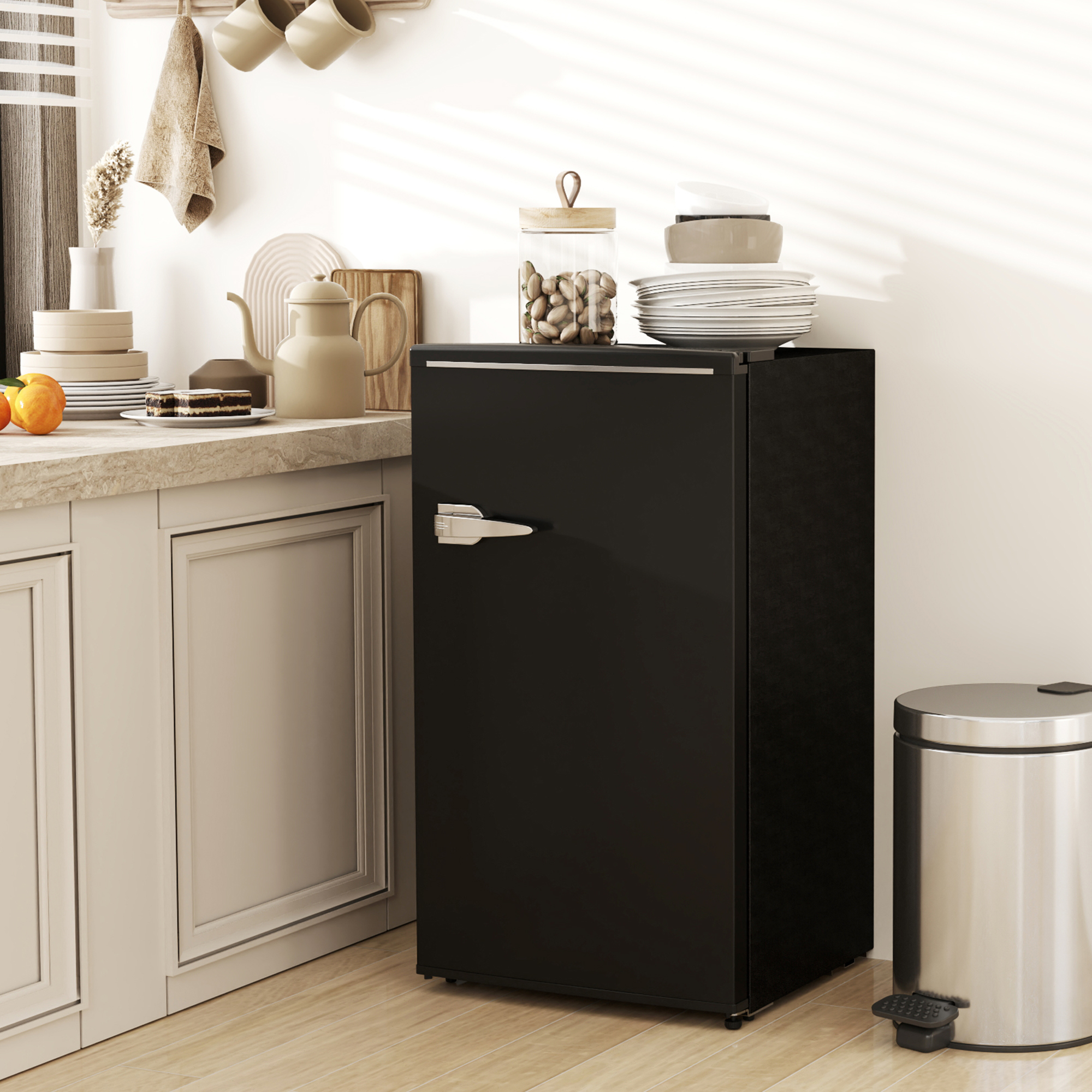 HOMCOM Under Counter Fridge, 85L Small Retro Refrigerator with Chiller Box, Adjustable Thermostat, Glass Shelves, Black 2