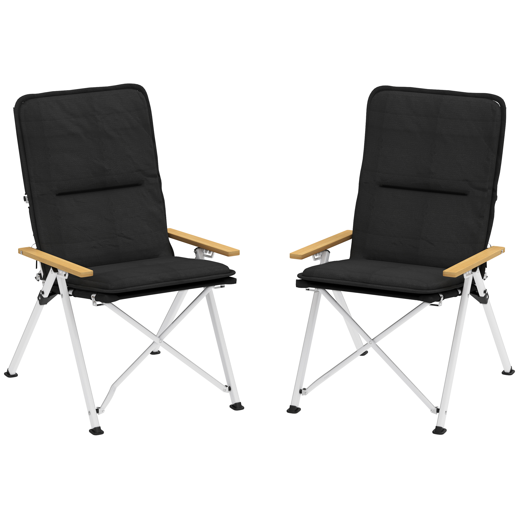 Outsunny Sillas de Camping Plegables de Aluminio con Respaldo Alto Ajustable Reposabrazos de Madera 59x67x96 cm Negro
