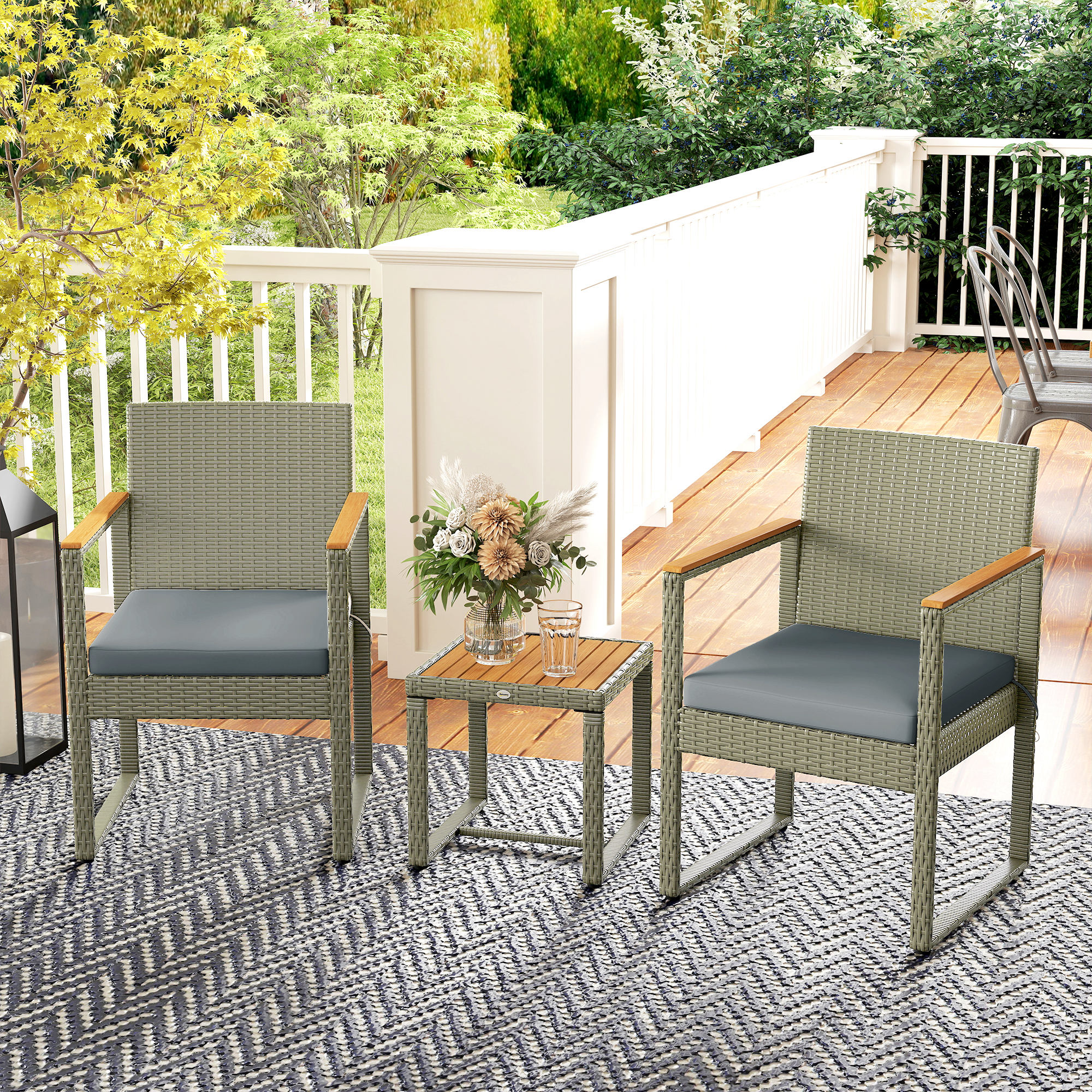 Outsunny Three-Piece Rattan Chair Set Grey 9