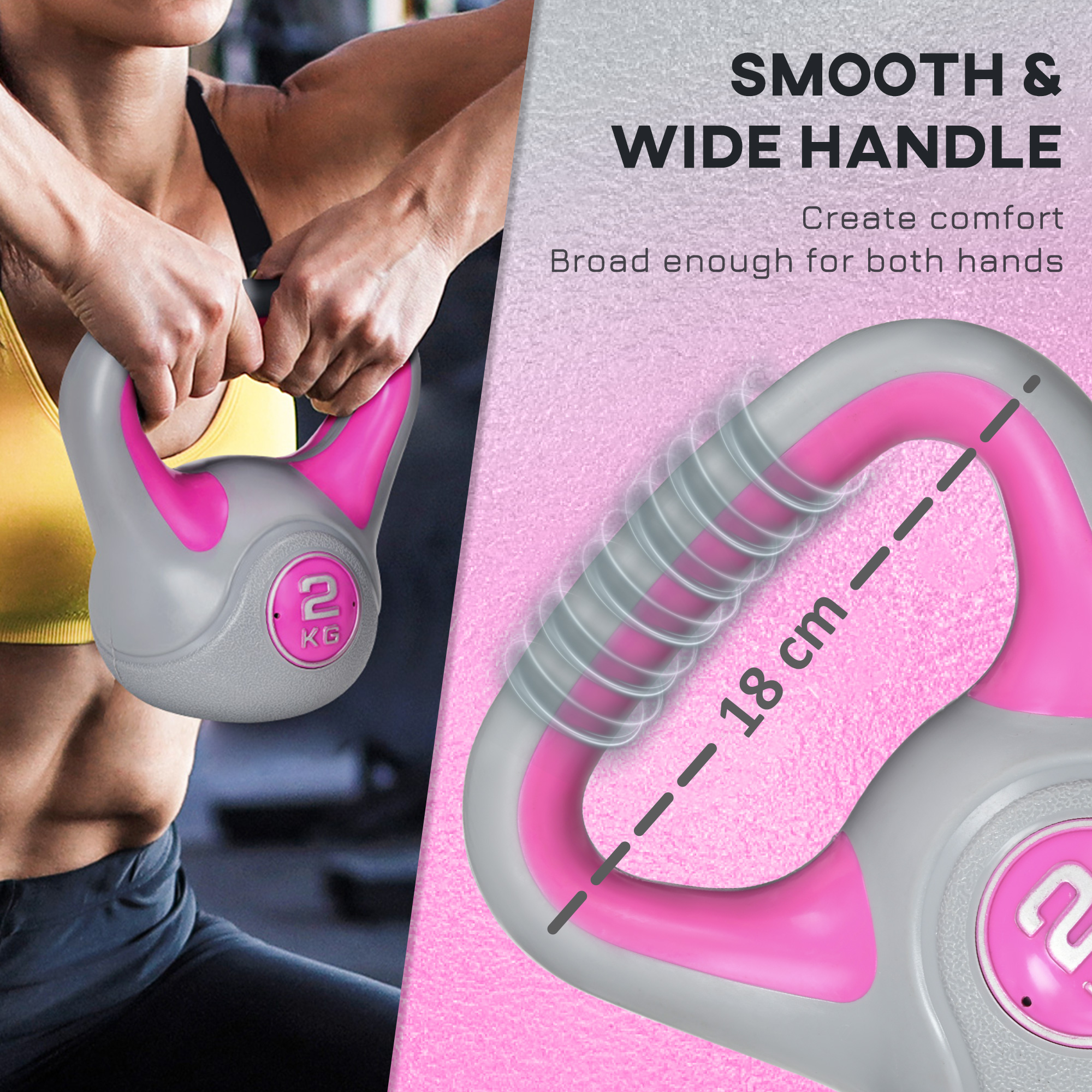 SPORTNOW Kettlebell, 2kg Kettle Bells with Handle for Home Gym Weight Lifting and Strength Training, Pink and Grey 4