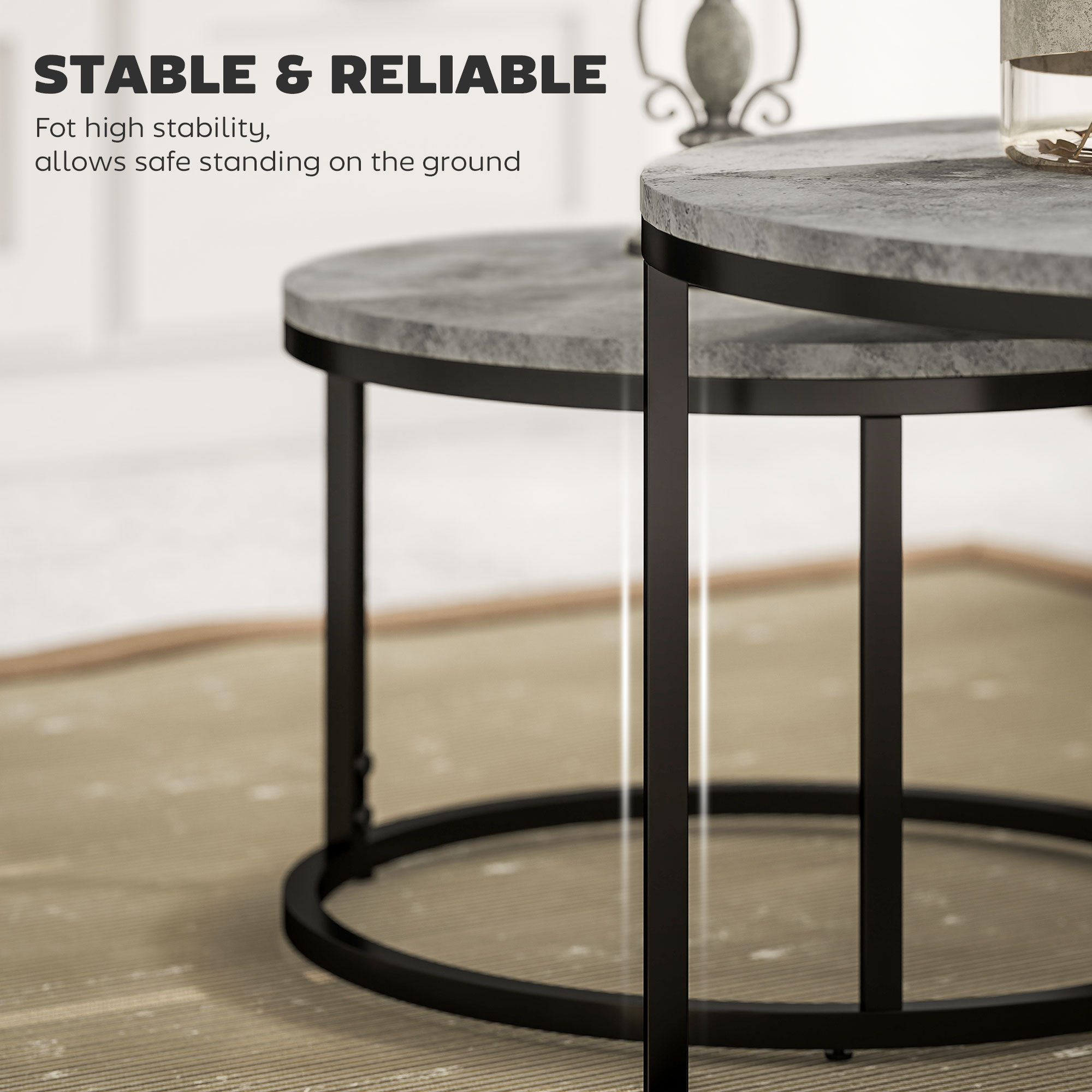 HOMCOM Set of Two Marble-Effect Stacking Tables Grey/Black 6