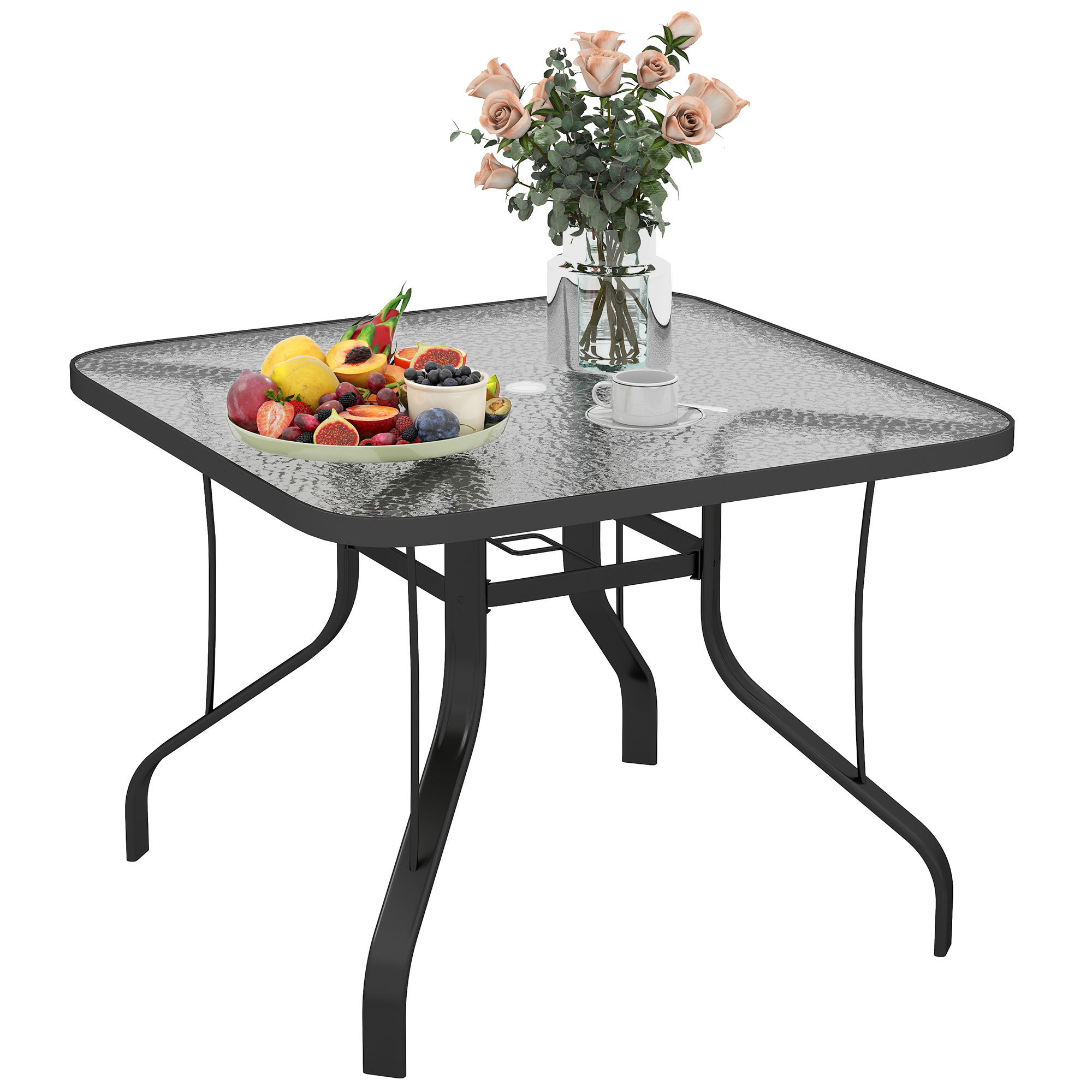 Tavolo Da Giardino Outsunny 120x80cm - Con Foro Per Ombrellone, Vetro Temperato, Grigio