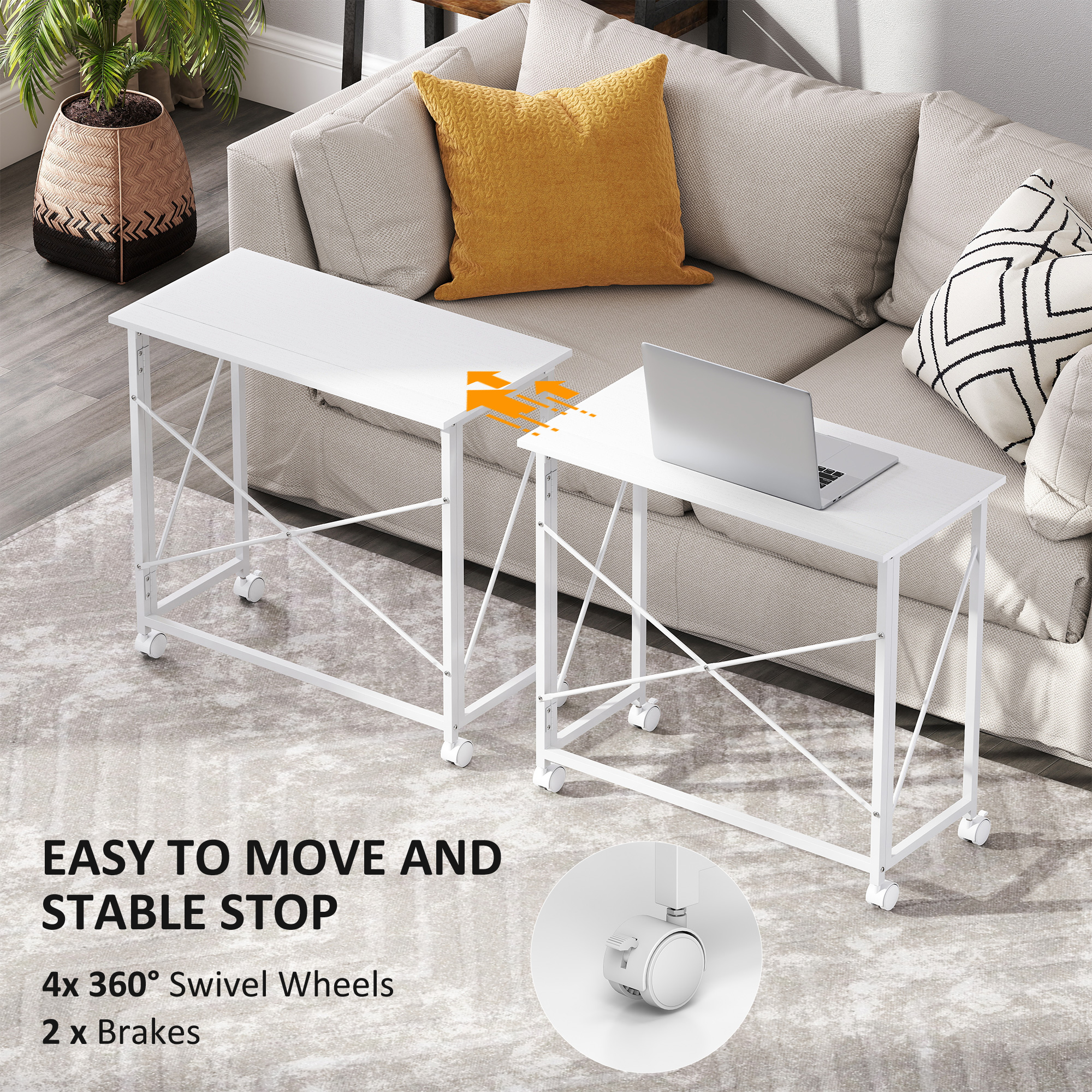 HOMCOM 80 cm Folding Desk on Wheels White 5