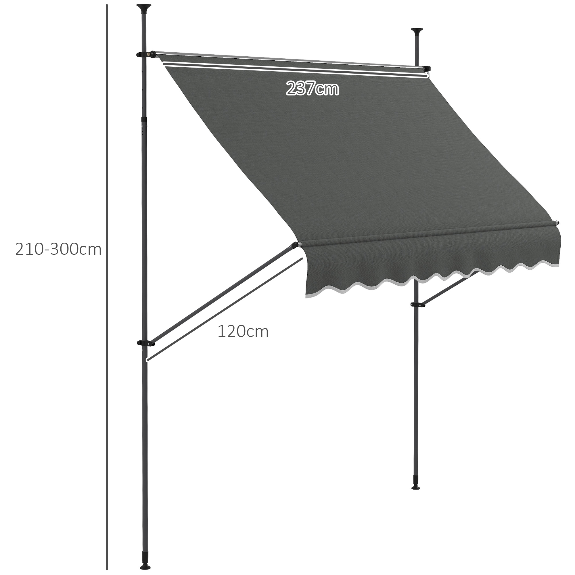 Outsunny 2.5 x 1.2m Retractable Awning, Free Standing Patio Sun Shade Shelter, UV Resistant, for Window and Door, Dark Grey 3