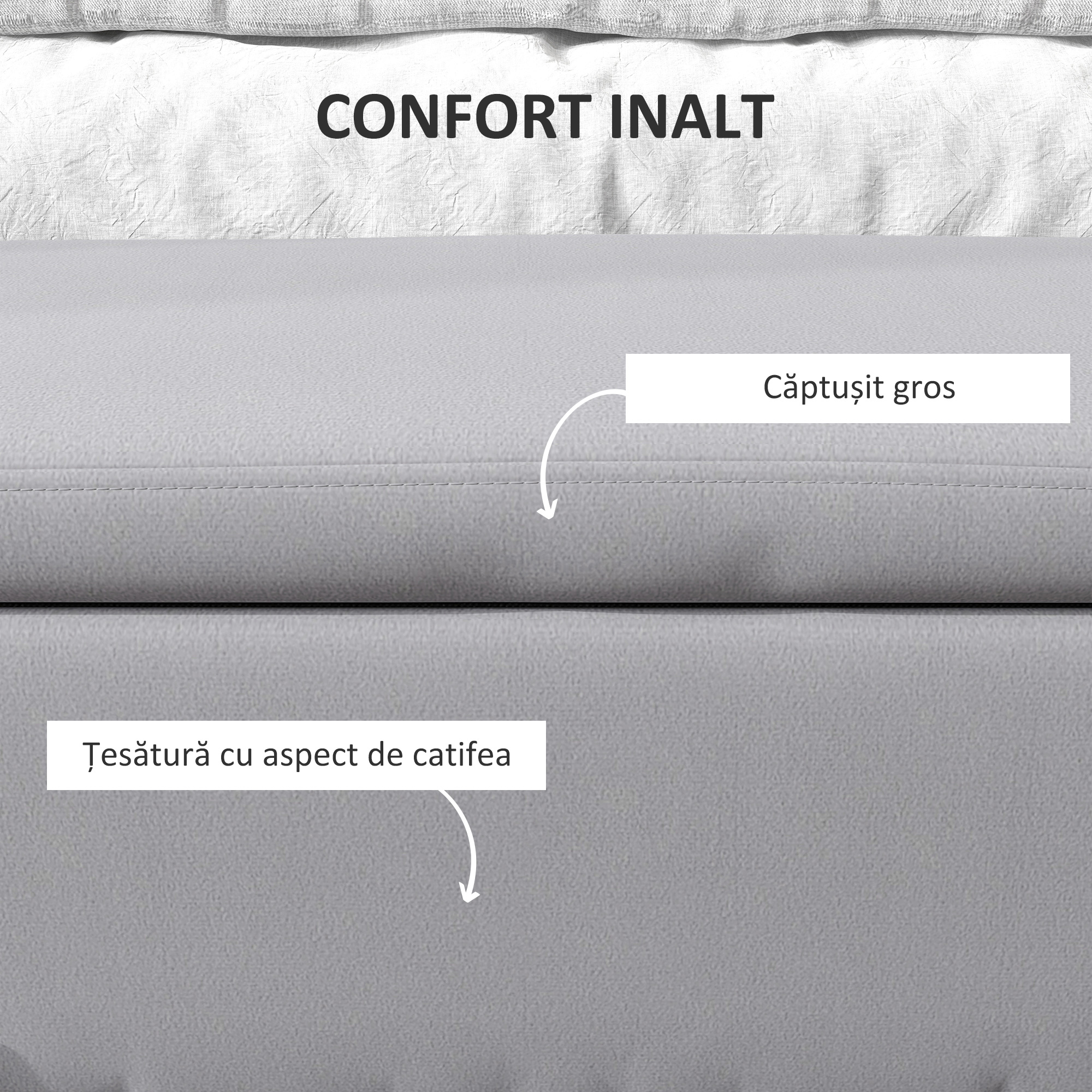  Banca de Depozitare cu sezut Tapitat si Picioare Lacuite Aurii, 100x40x42 cm, Gri [4]