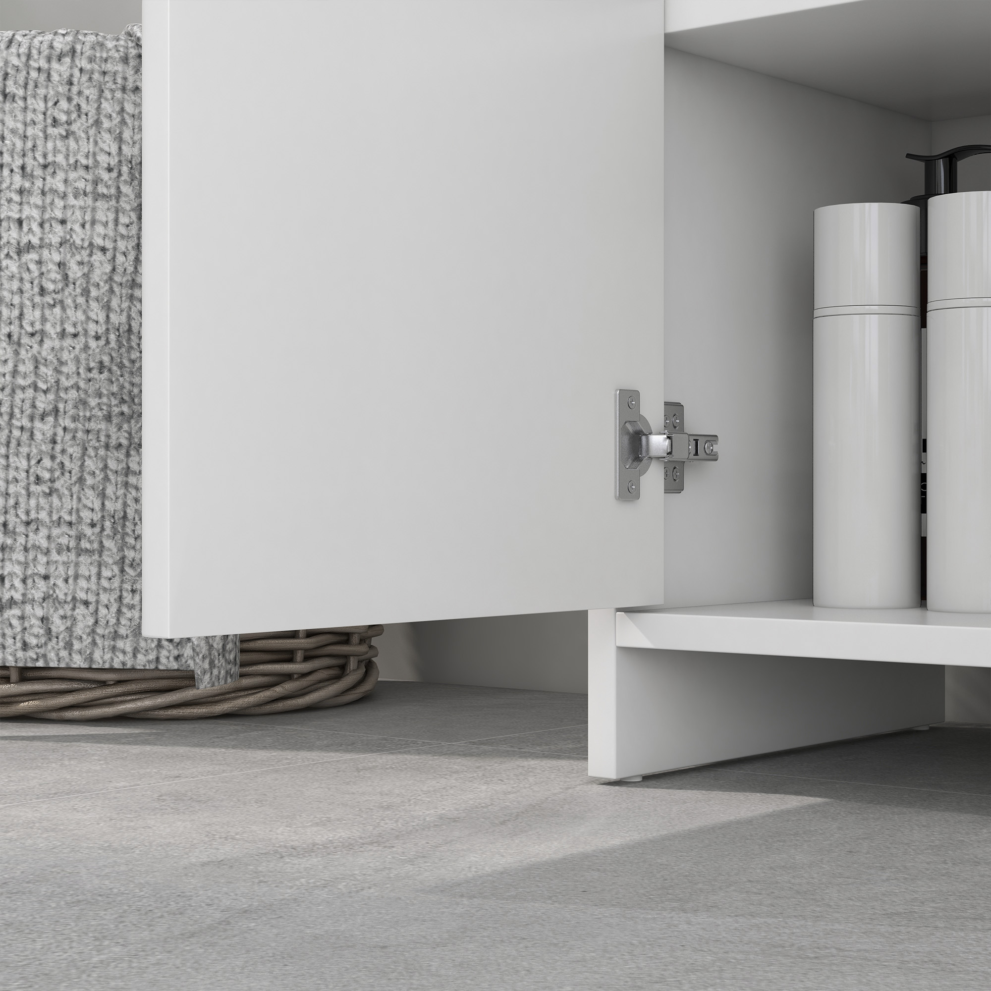 HOMCOM Under Sink Bathroom Cabinet, Freestanding Under Sink Cabinet with 2 Doors and Shelf for Basin without or with Pedestal, White 8
