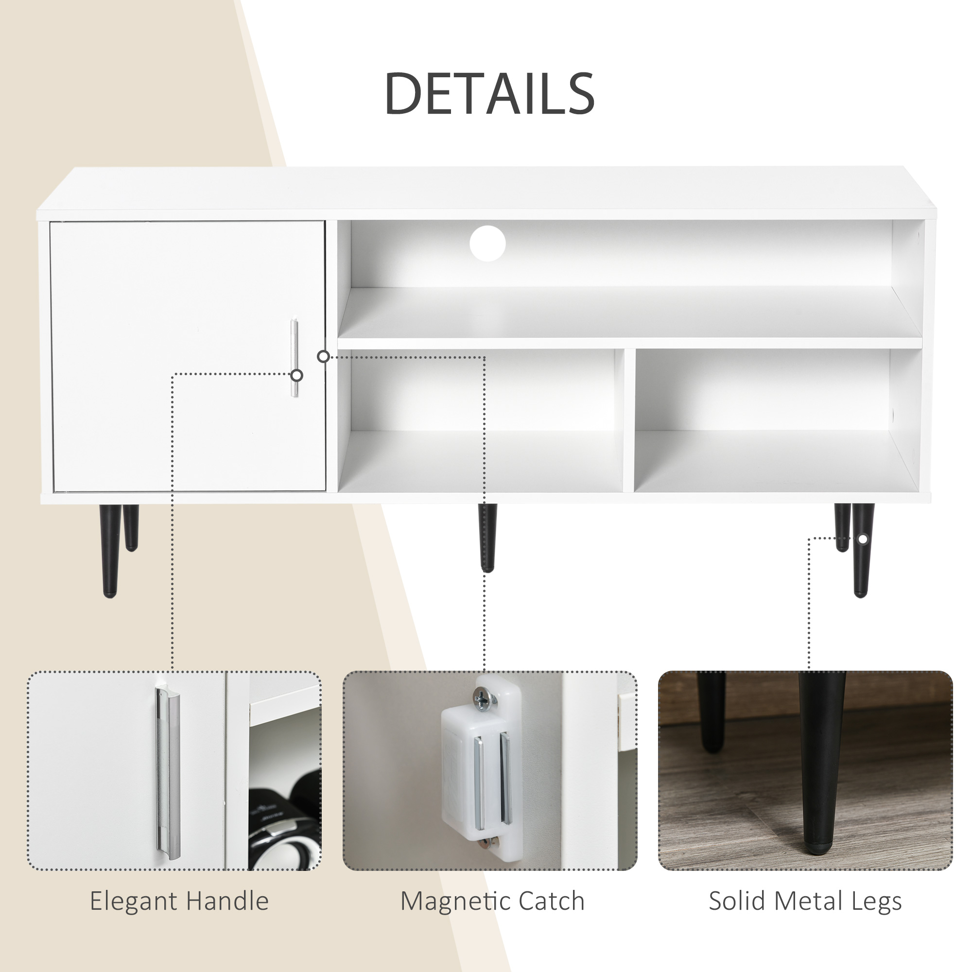 HOMCOM TV Stand Cabinet for TVs up to 60 Inches White 6