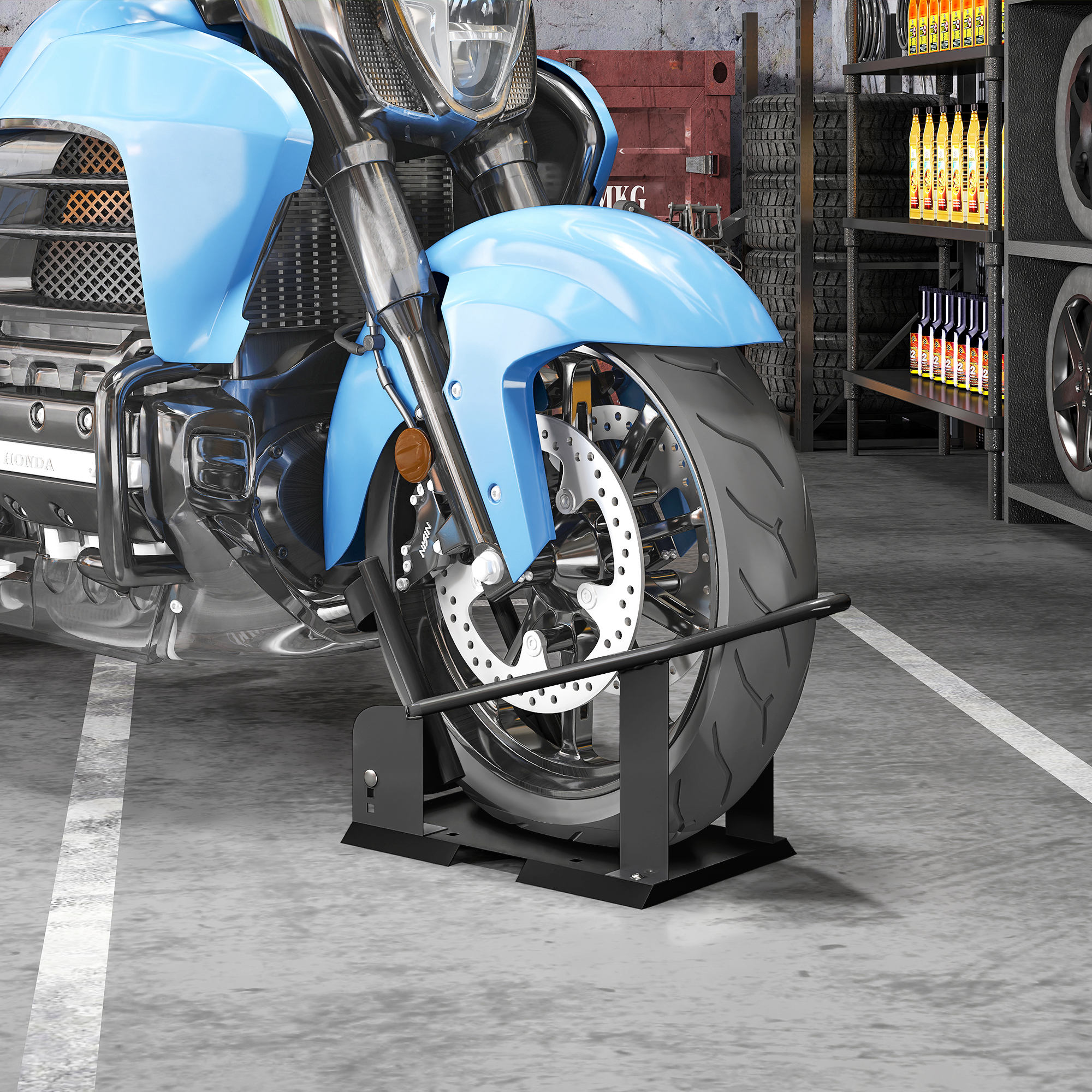 Bloque-roue Pour Moto HOMCOM - Support Réglable 14 Positions, Capacité 816 Kg, Pour Pneus 34-84 Cm - En Acier, Stable Pour Entretien Et Transport